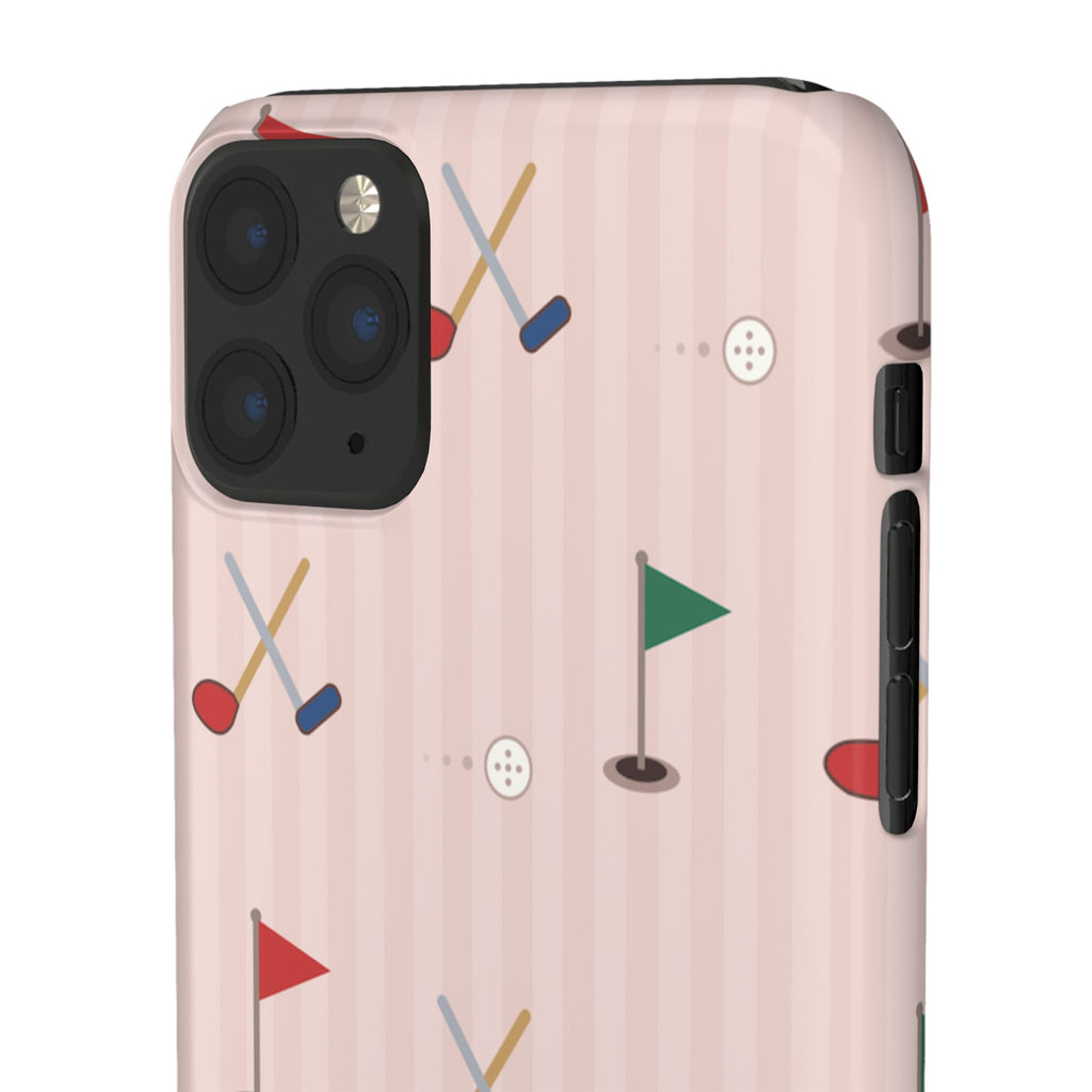 Golf Pattern Snap Phone Case — Pink Mini Flags & Clubs Design