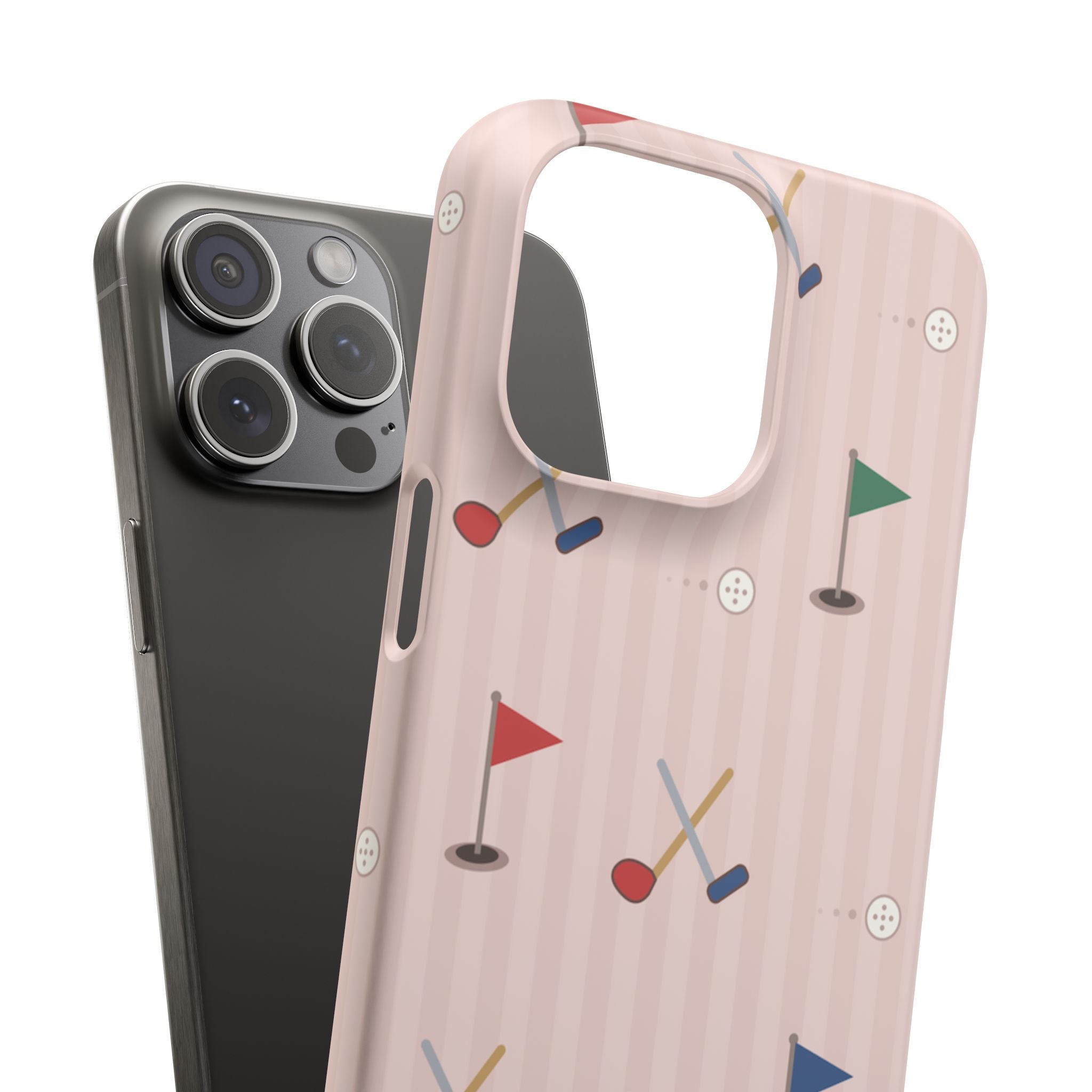 Golf Pattern Snap Phone Case — Pink Mini Flags & Clubs Design