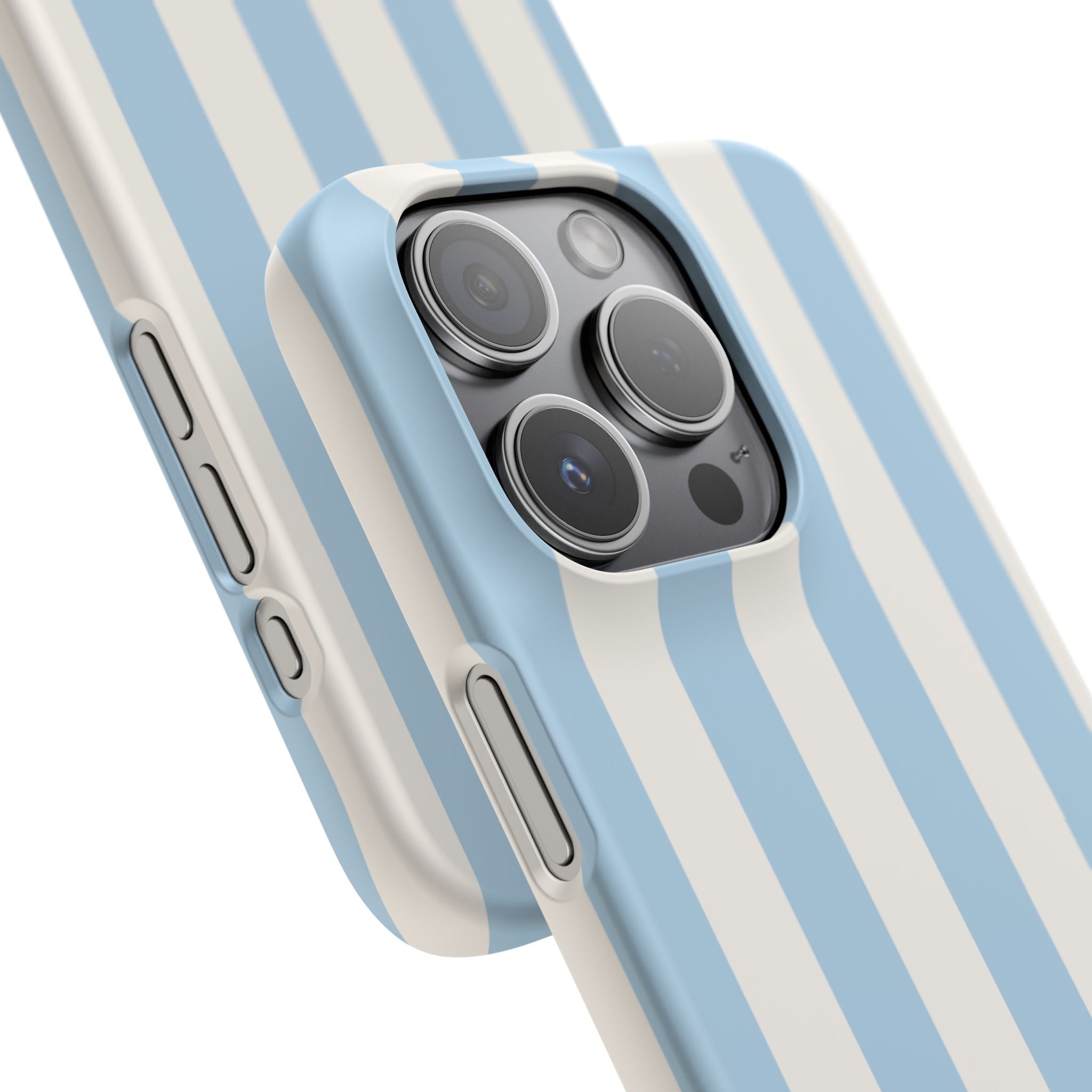 Phone Case — Pastel Blue & White Vertical Stripe Protective Snap Case