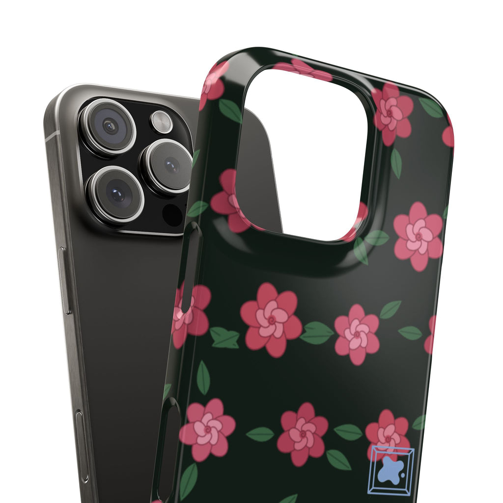 Floral Snap Phone Case — Pink Camellia Pattern on Dark Background