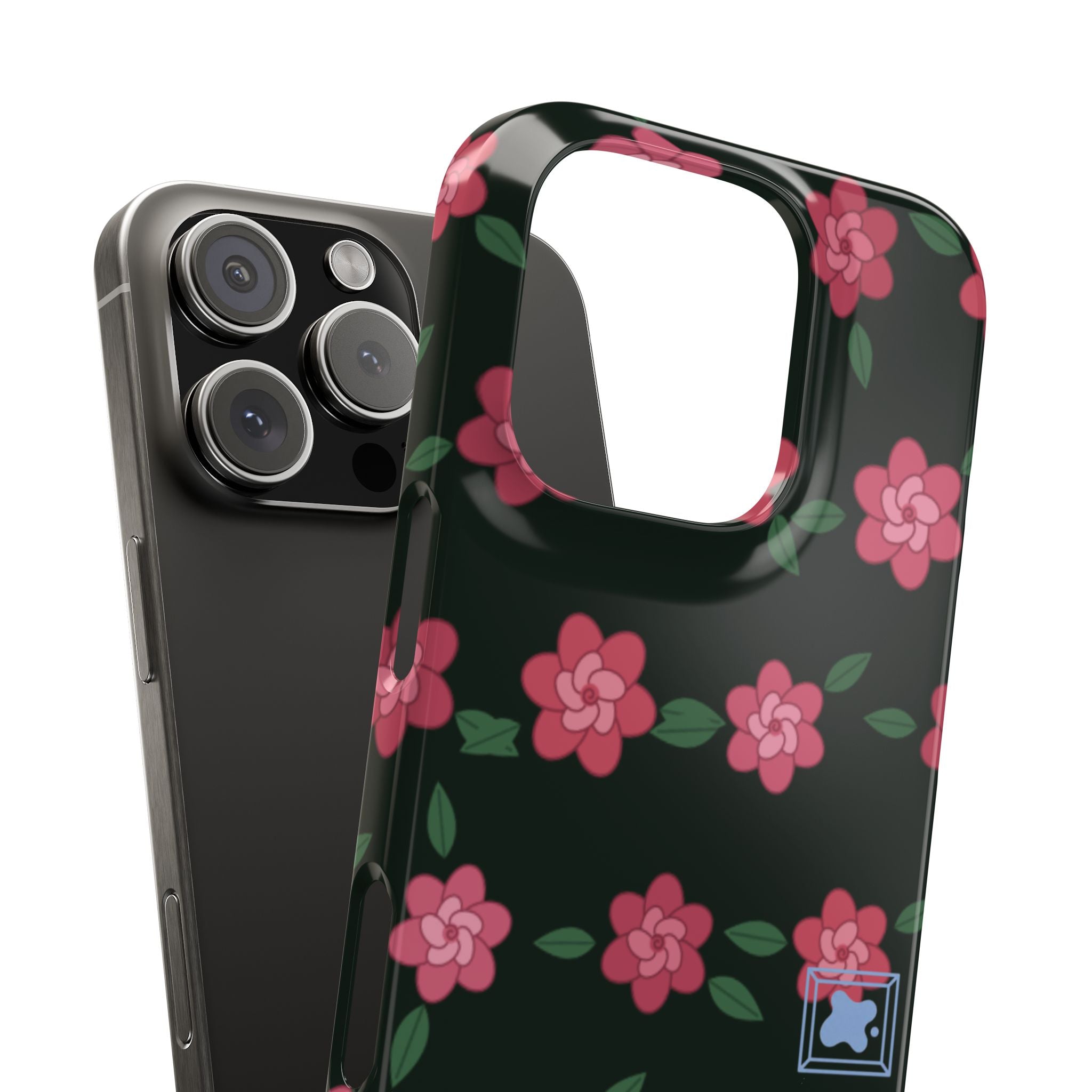 Floral Snap Phone Case — Pink Camellia Pattern on Dark Background
