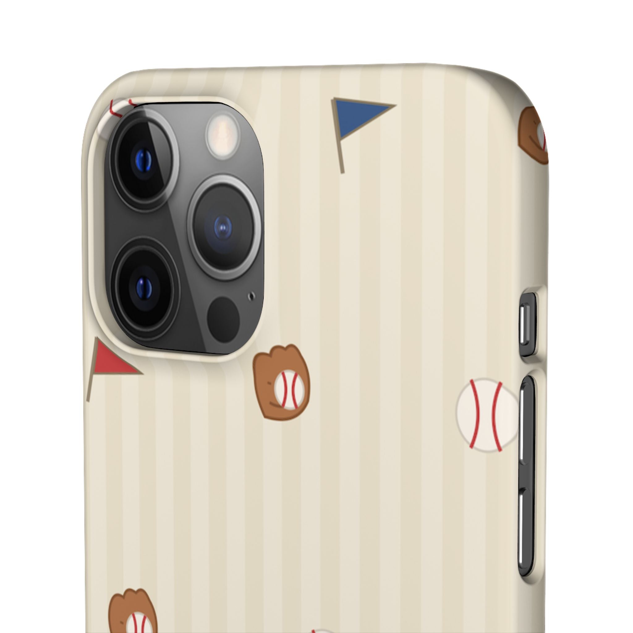 Baseball Pattern Phone Case — Vintage Striped Snap Case with Mitt & Ball Design