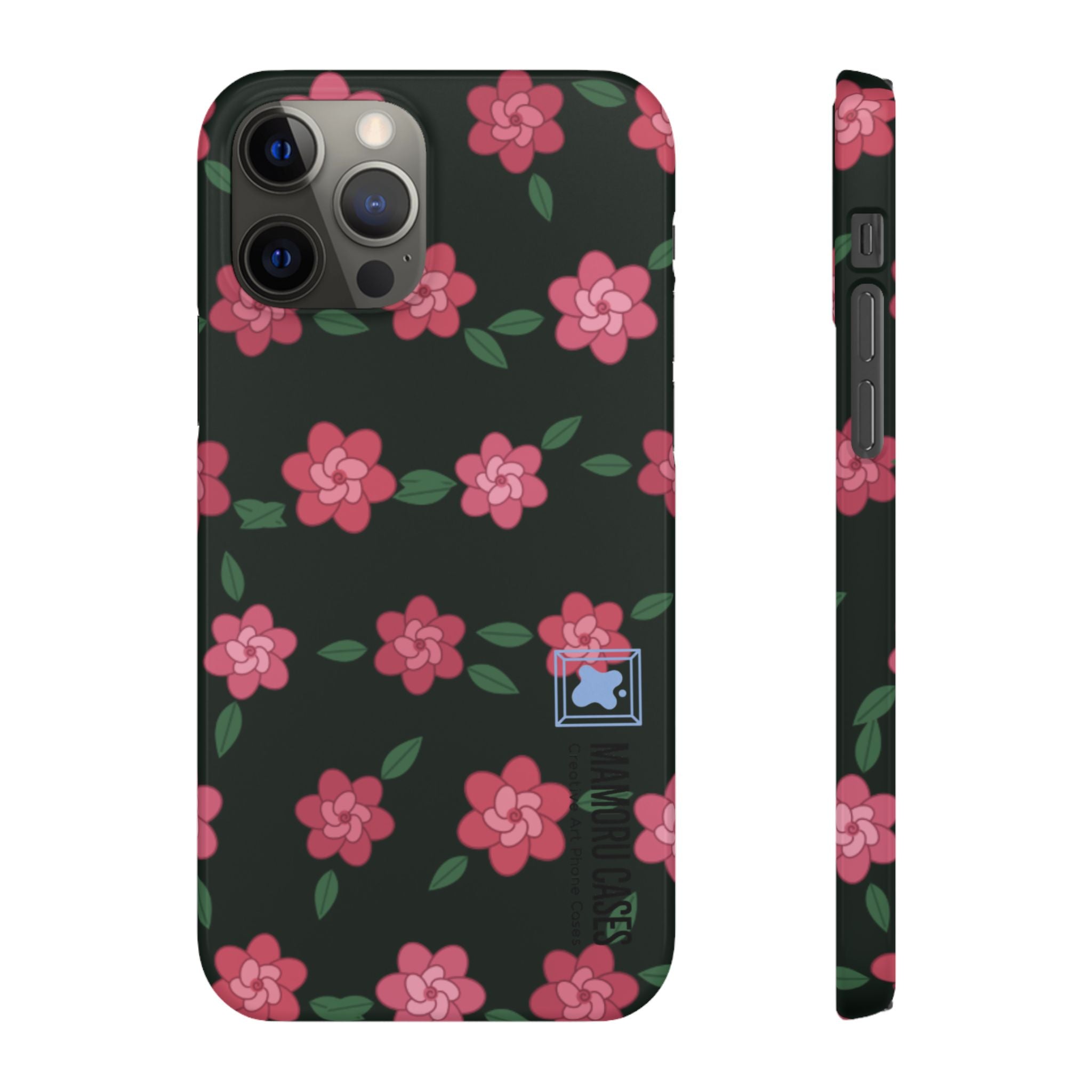 Floral Snap Phone Case — Pink Camellia Pattern on Dark Background
