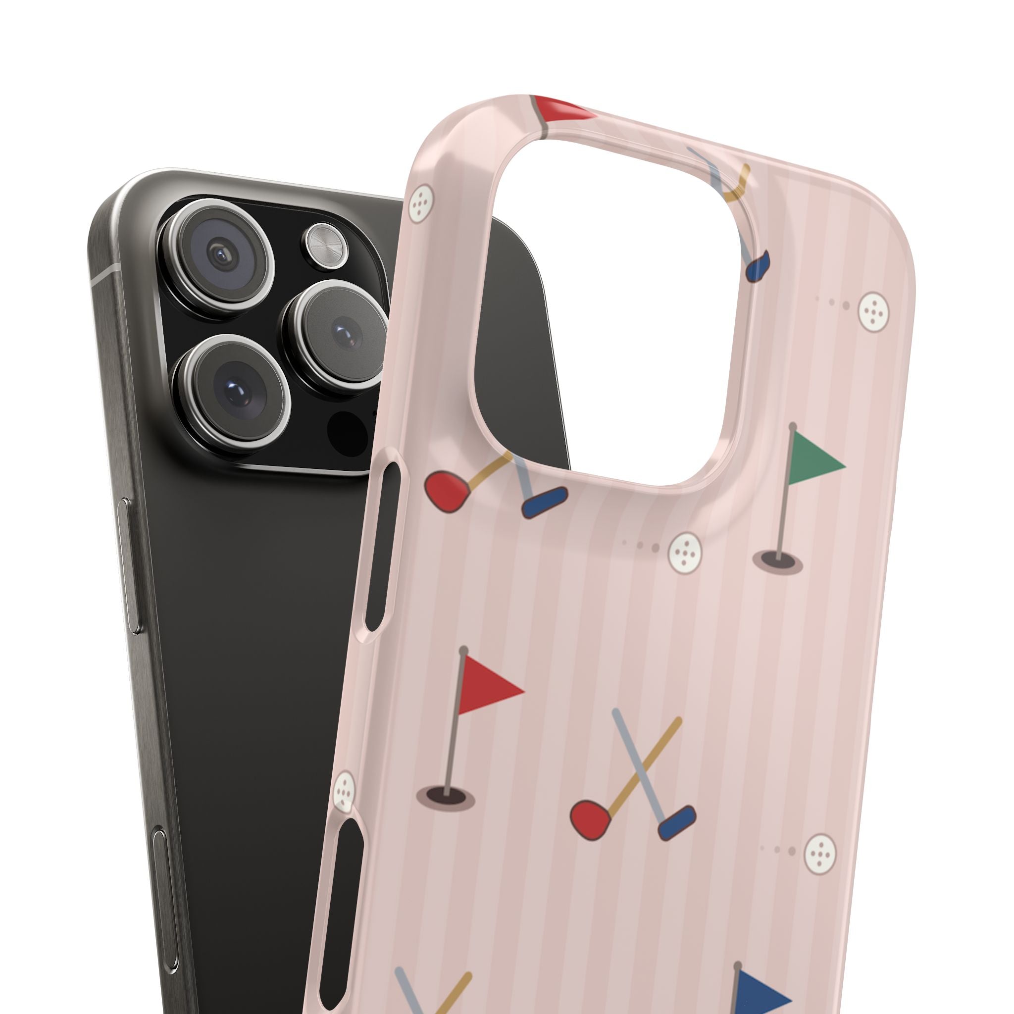 Golf Pattern Snap Phone Case — Pink Mini Flags & Clubs Design