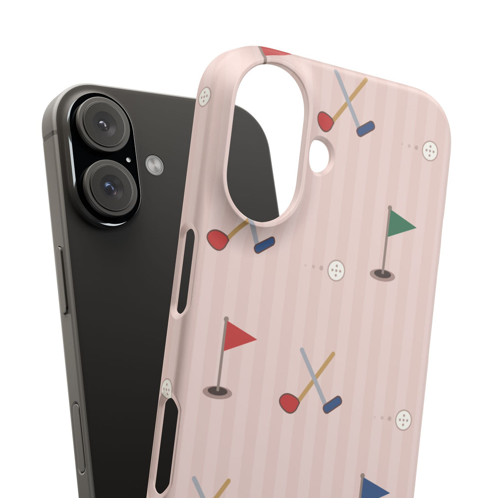 Golf Pattern Snap Phone Case — Pink Mini Flags & Clubs Design