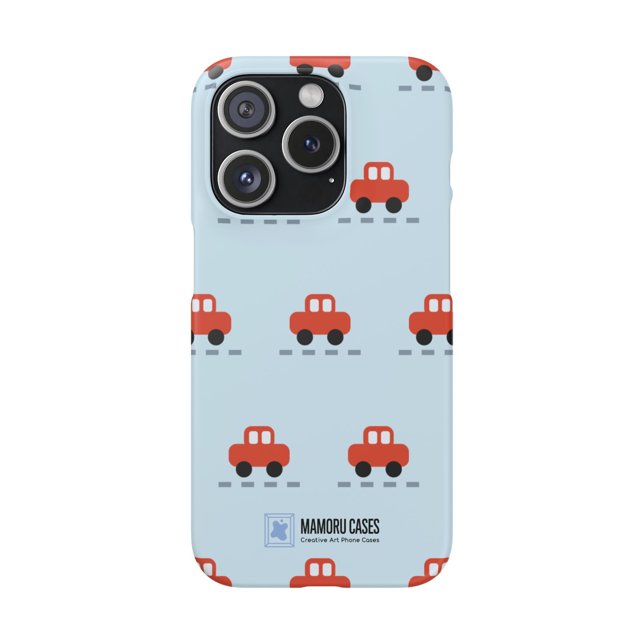 Phone Case - Cute Red Car Pattern on Light Blue (Kids & Travel)