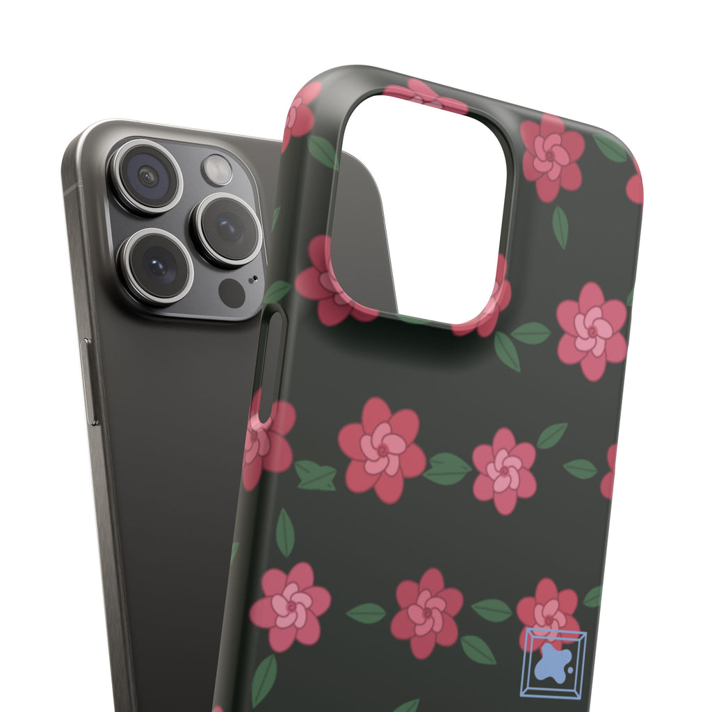 Floral Snap Phone Case — Pink Camellia Pattern on Dark Background