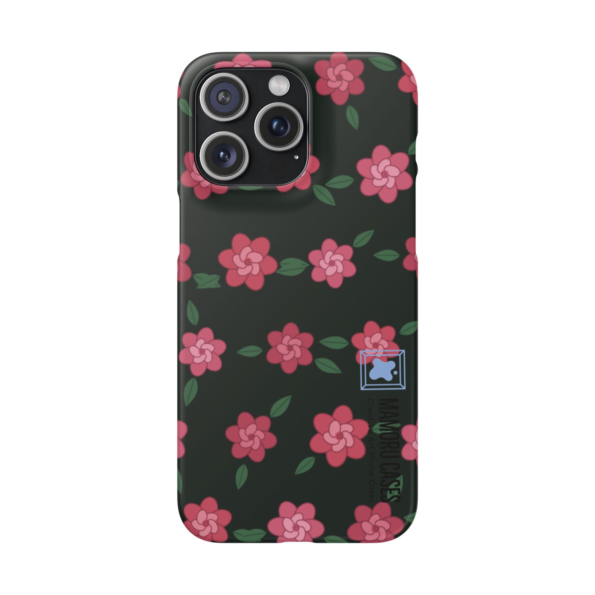 Floral Snap Phone Case — Pink Camellia Pattern on Dark Background