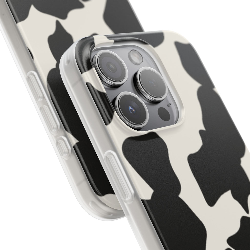 Cow Print Phone Case — Black & White Cowhide Pattern Flexible Protective Cover