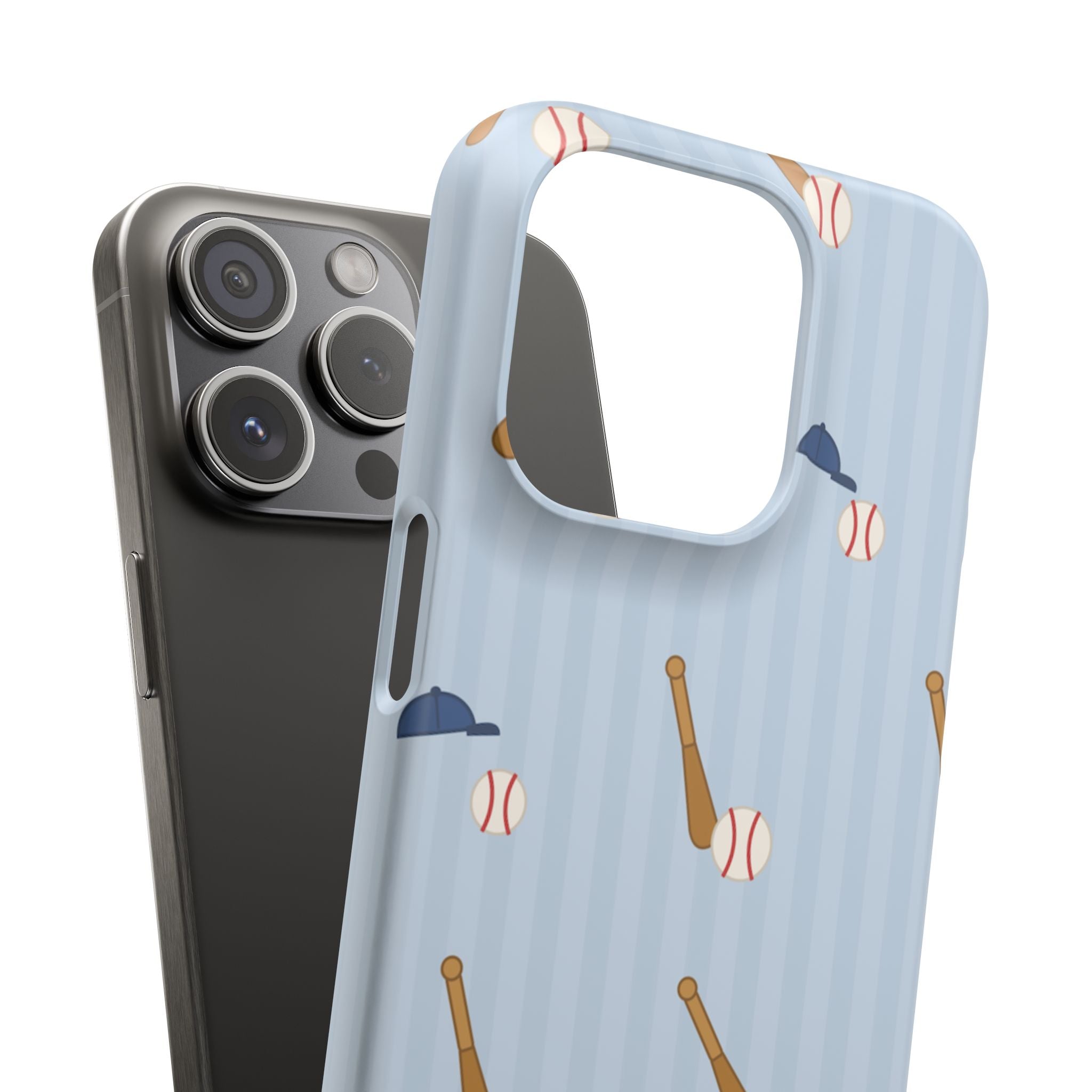 Baseball Pattern Phone Case — Blue Bat & Cap Snap Case