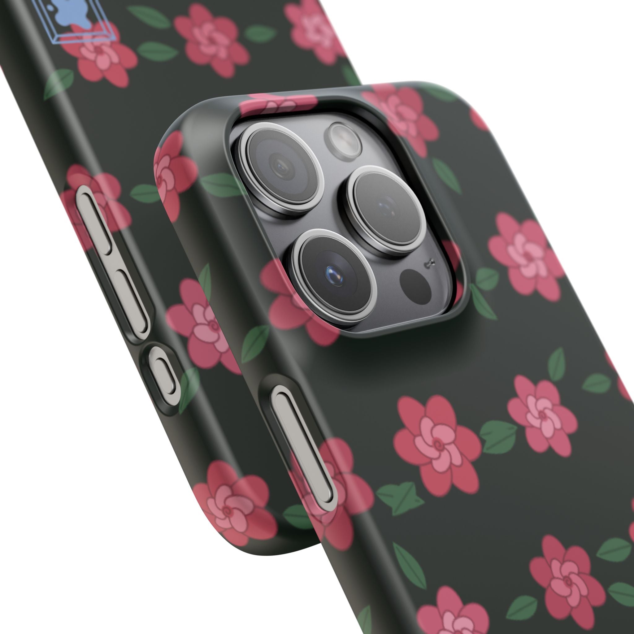 Floral Snap Phone Case — Pink Camellia Pattern on Dark Background