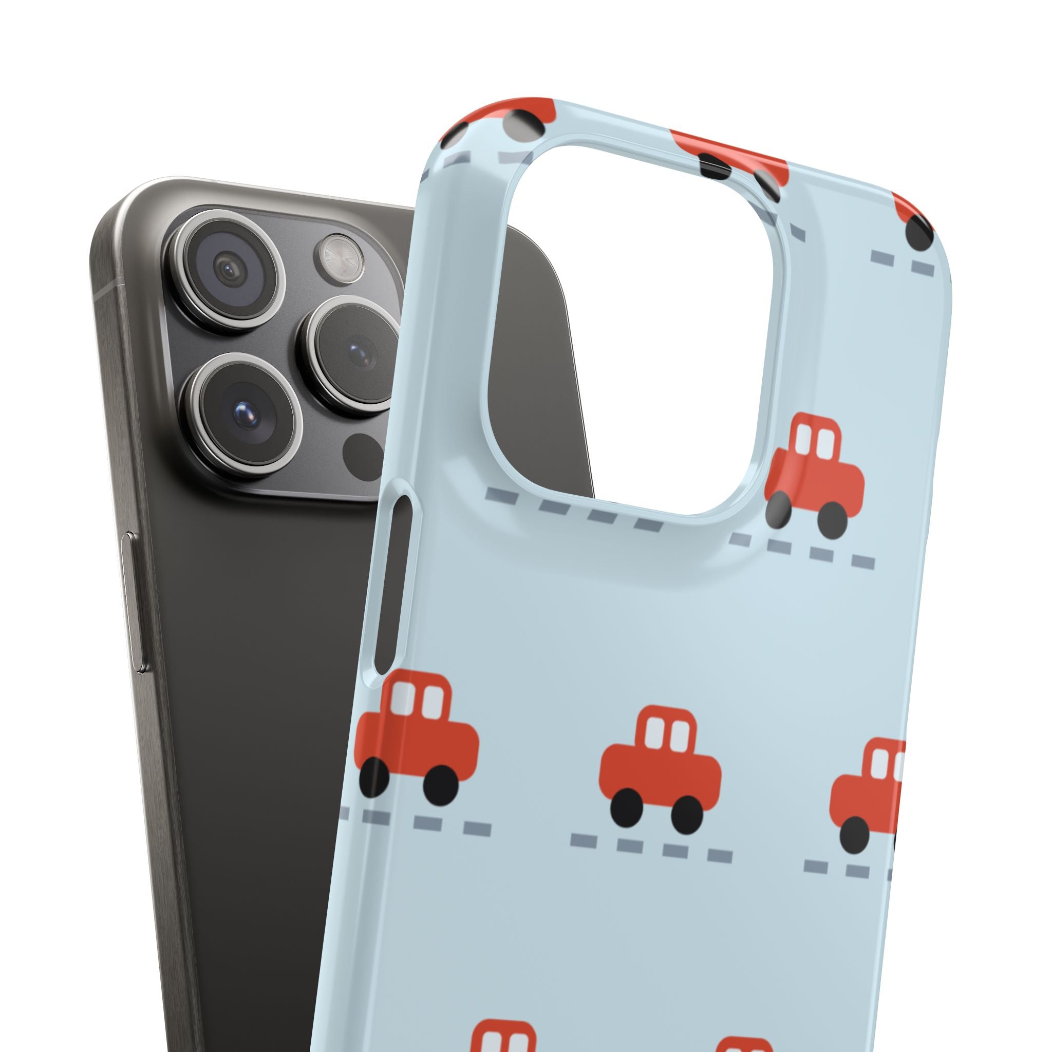 Phone Case - Cute Red Car Pattern on Light Blue (Kids & Travel)
