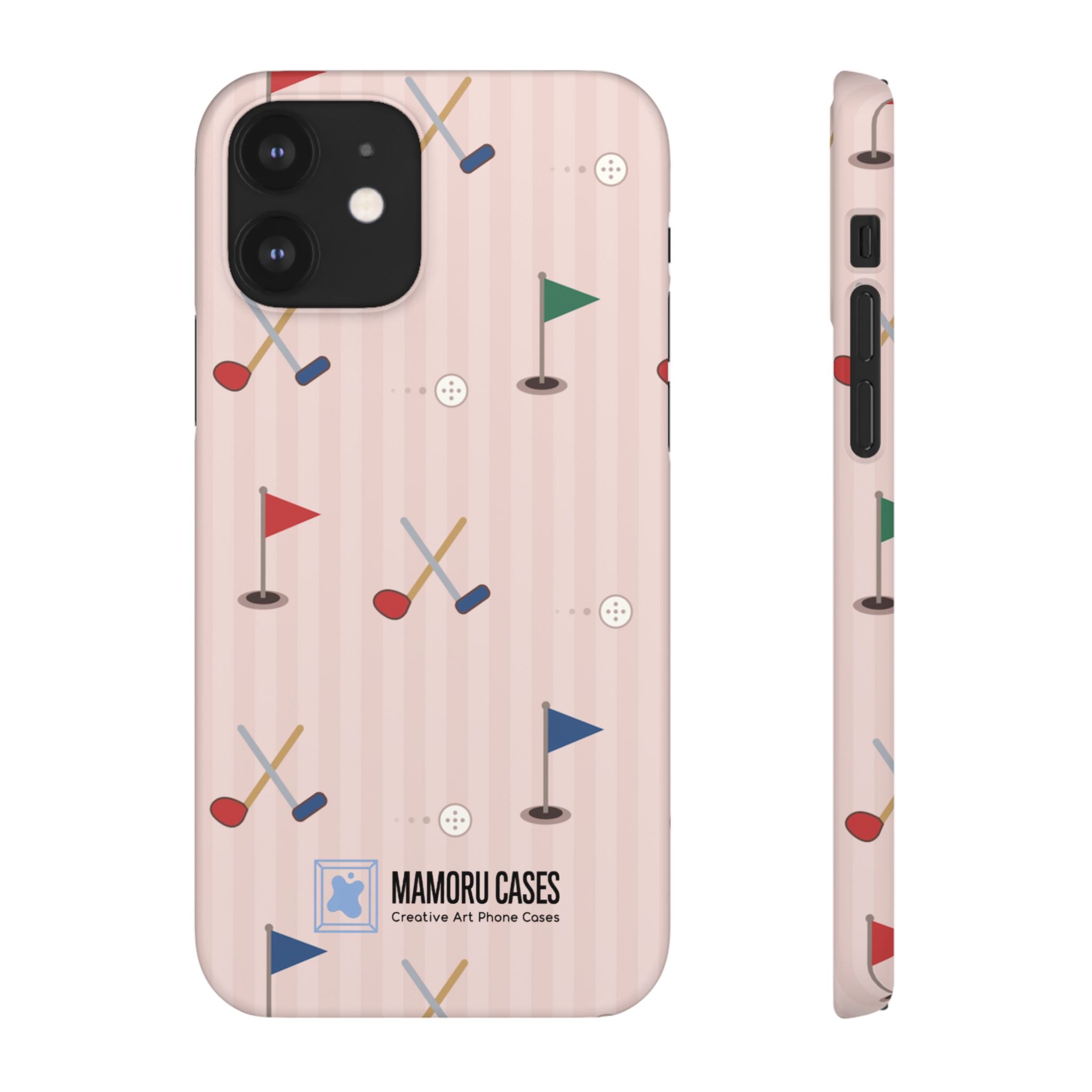 Golf Pattern Snap Phone Case — Pink Mini Flags & Clubs Design