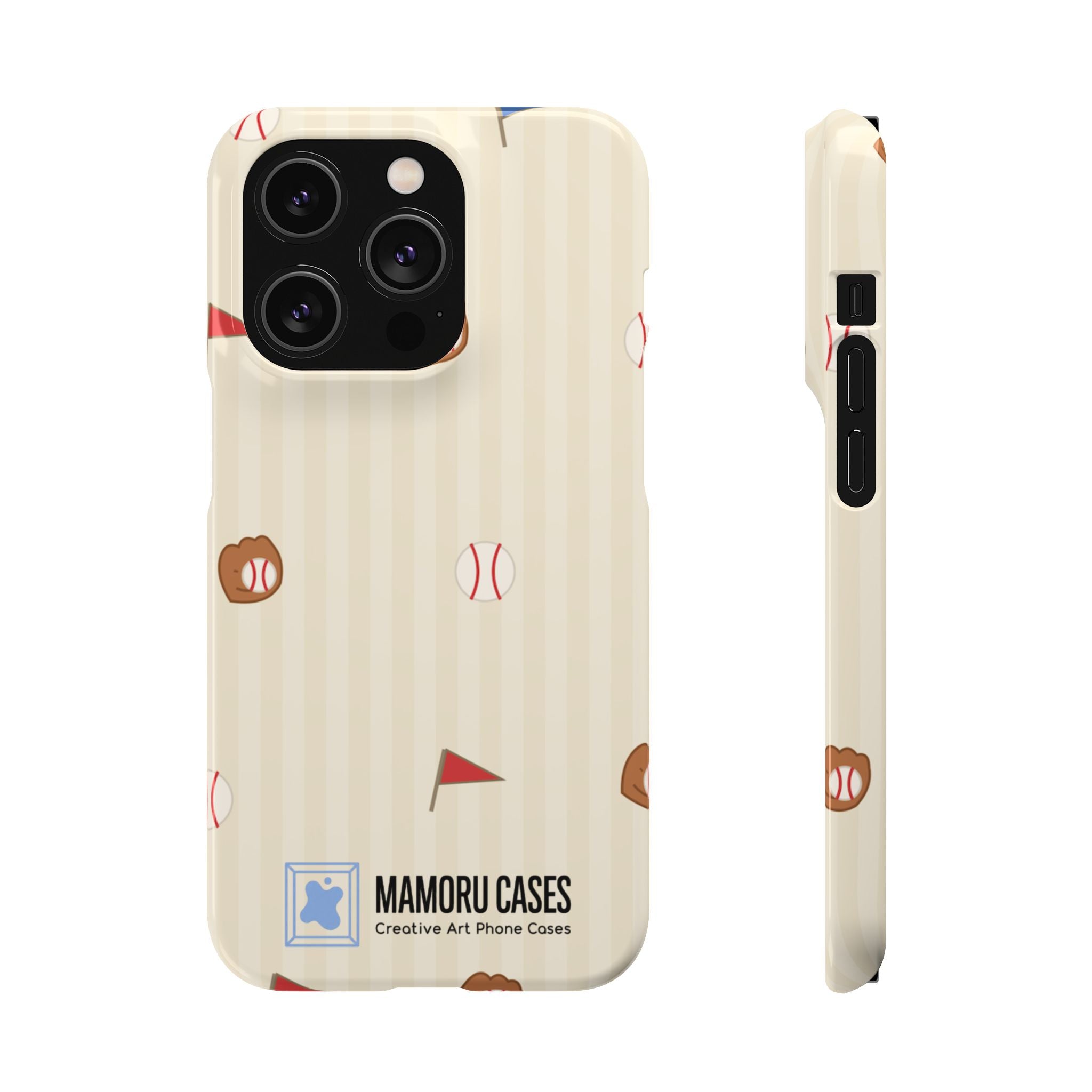 Baseball Pattern Phone Case — Vintage Striped Snap Case with Mitt & Ball Design