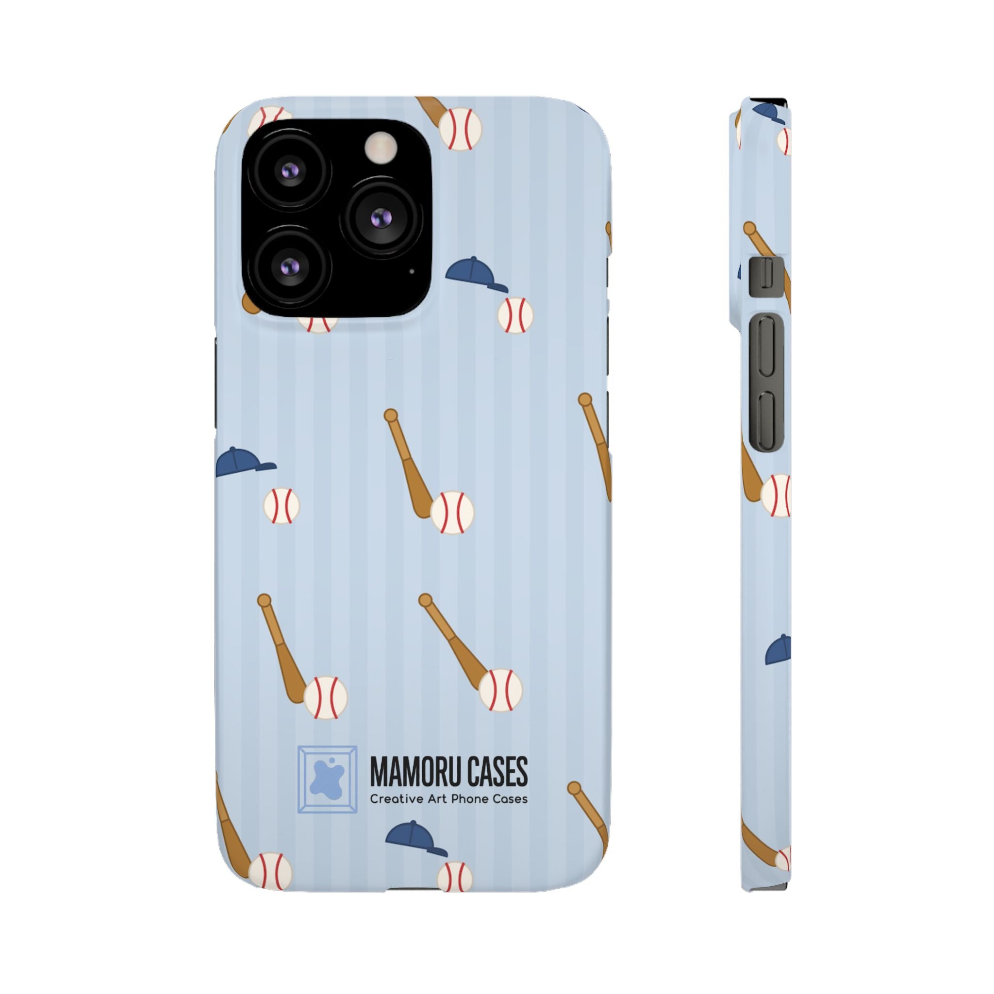 Baseball Pattern Phone Case — Blue Bat & Cap Snap Case
