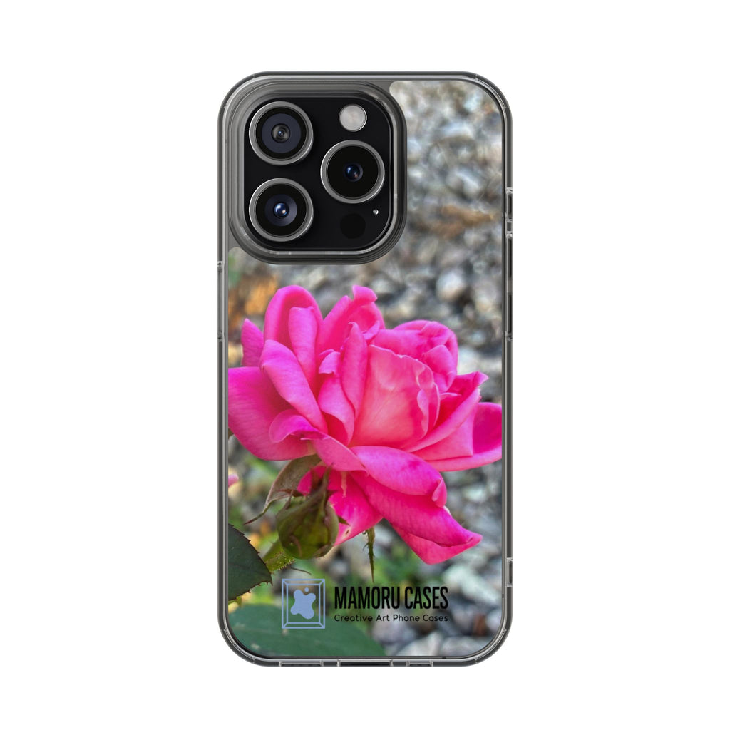 Clear Magnetic Phone Case — Pink Rose Photo Impact-Resistant