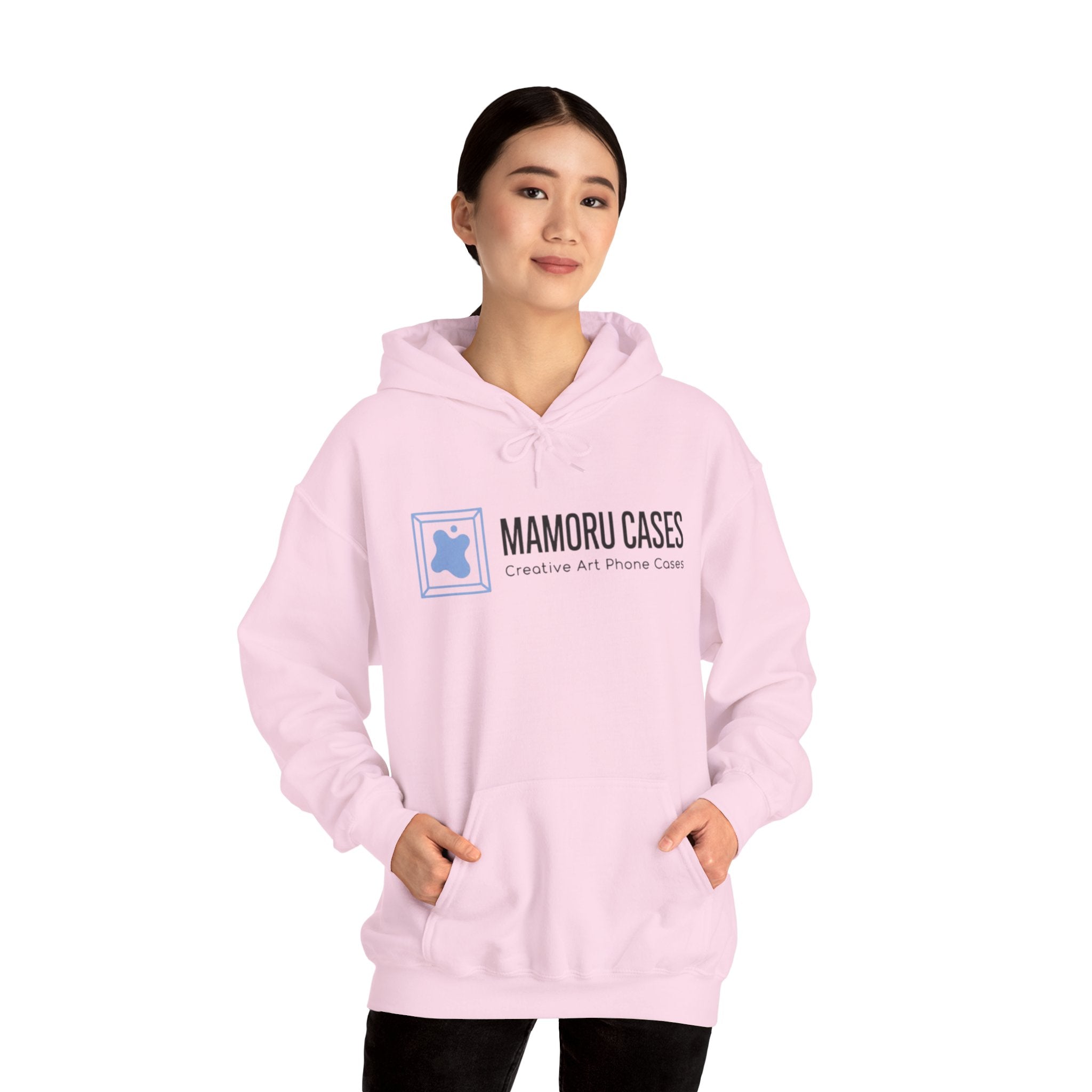 Mamoru Cases Logo Hoodie – Minimalist White Graphic Sweatshirt