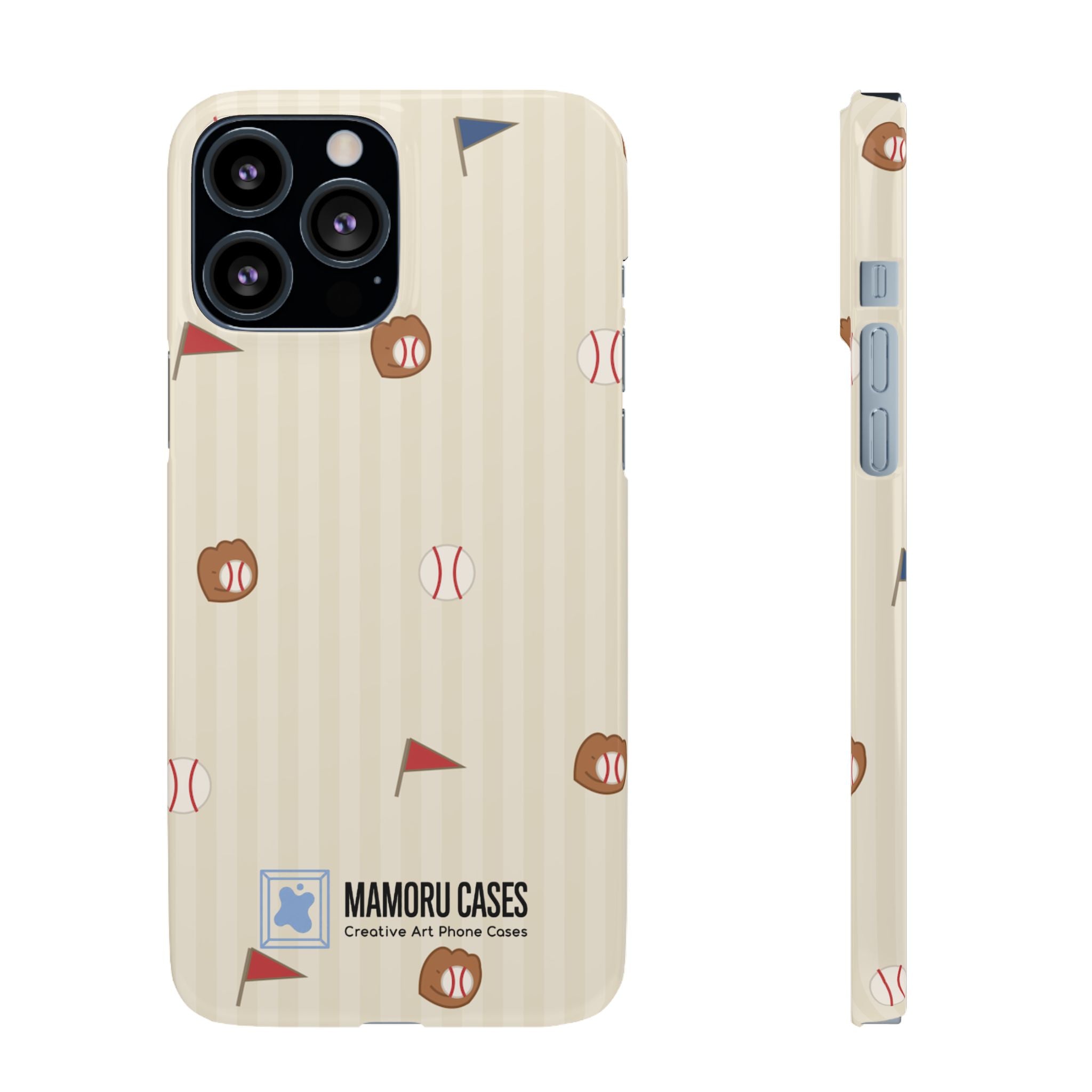Baseball Pattern Phone Case — Vintage Striped Snap Case with Mitt & Ball Design