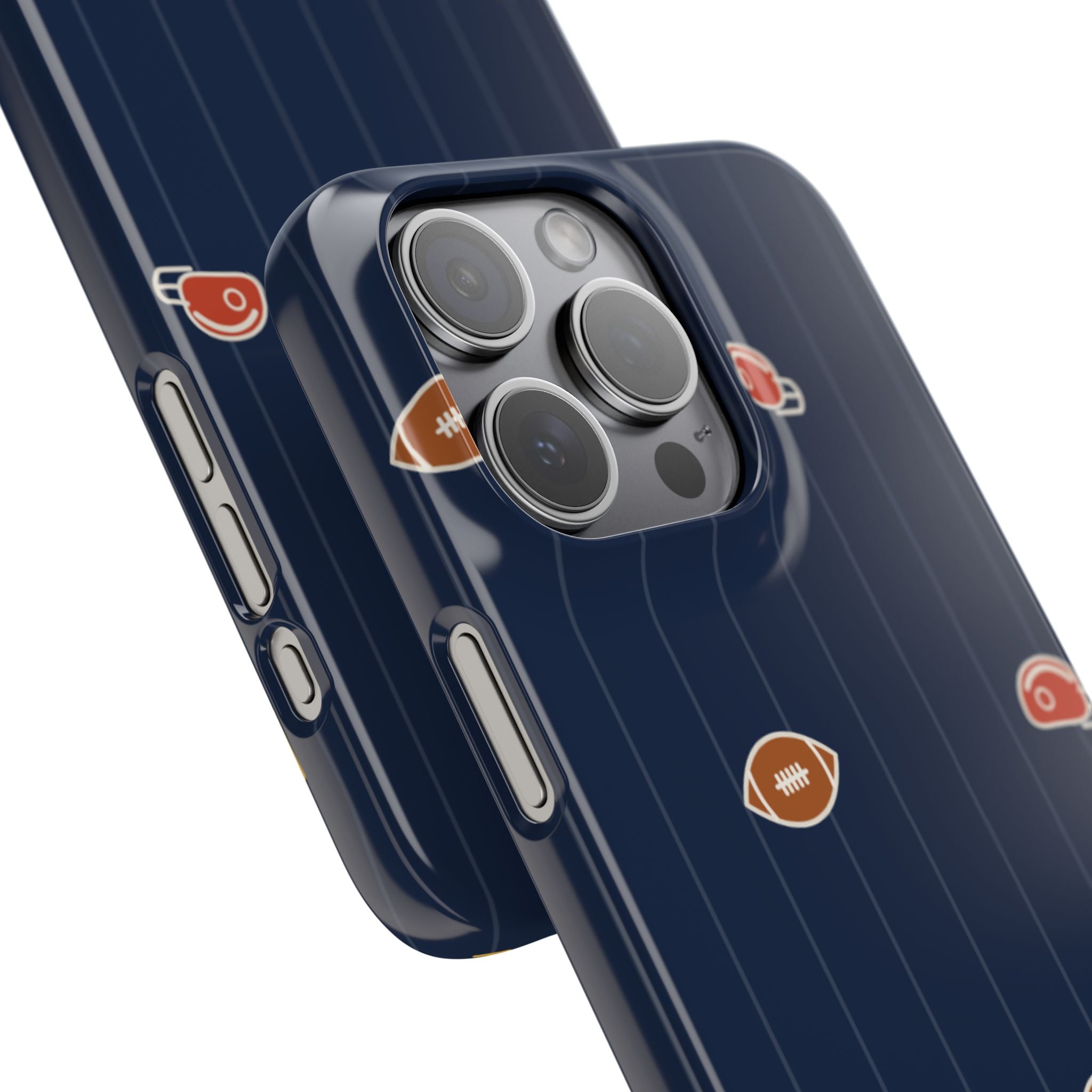 Football Pattern Phone Case – Navy Helmet & Pigskin Design