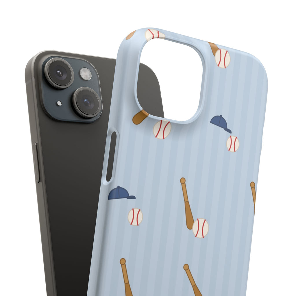 Baseball Pattern Phone Case — Blue Bat & Cap Snap Case