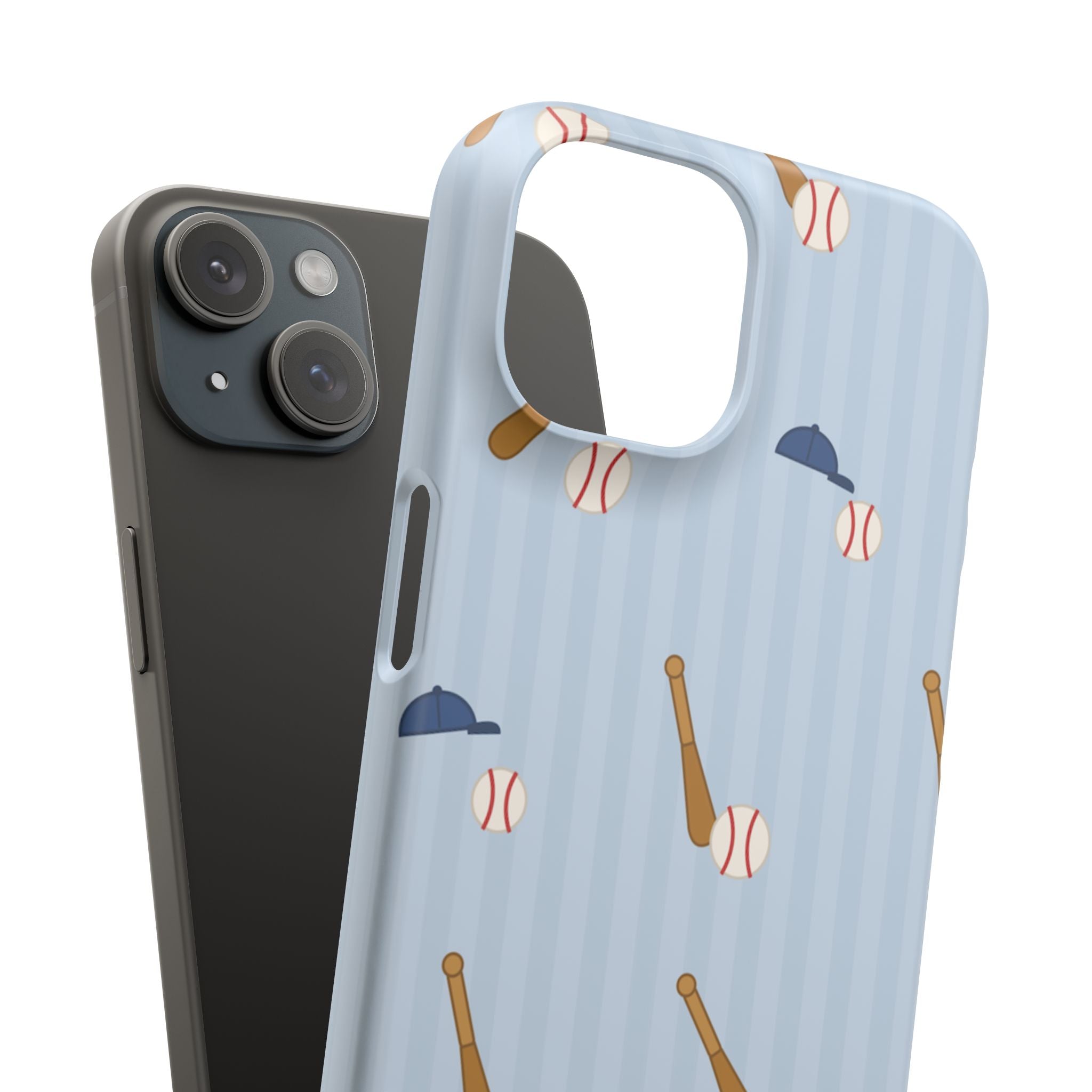 Baseball Pattern Phone Case — Blue Bat & Cap Snap Case