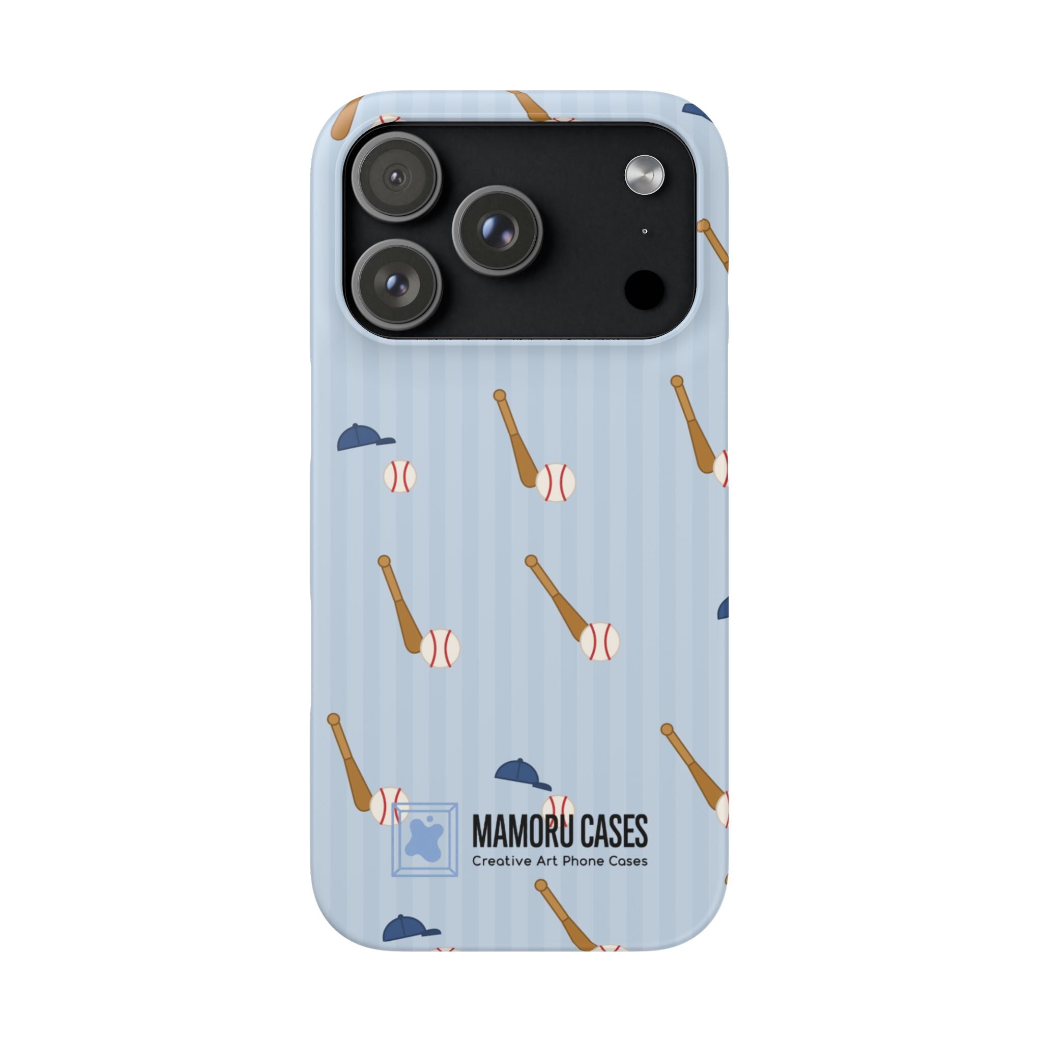 Baseball Pattern Phone Case — Blue Bat & Cap Snap Case
