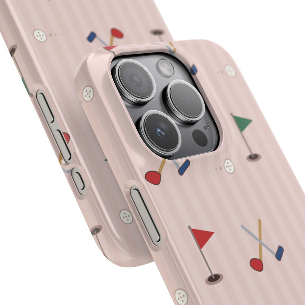 Golf Pattern Snap Phone Case — Pink Mini Flags & Clubs Design