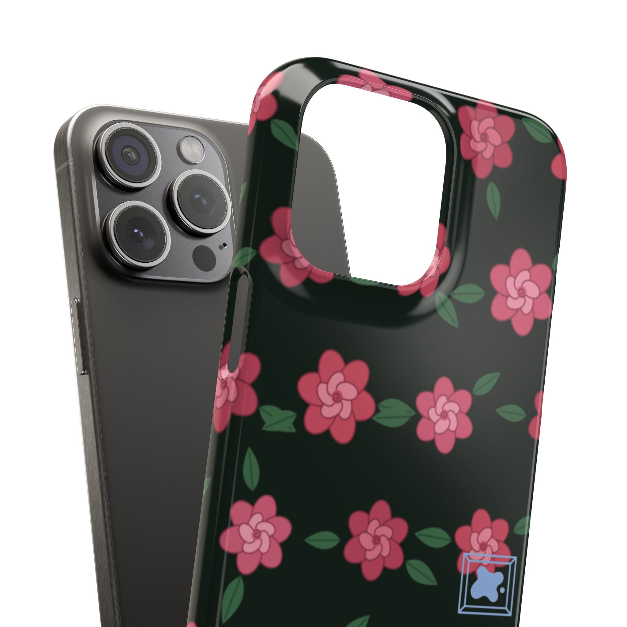 Floral Snap Phone Case — Pink Camellia Pattern on Dark Background