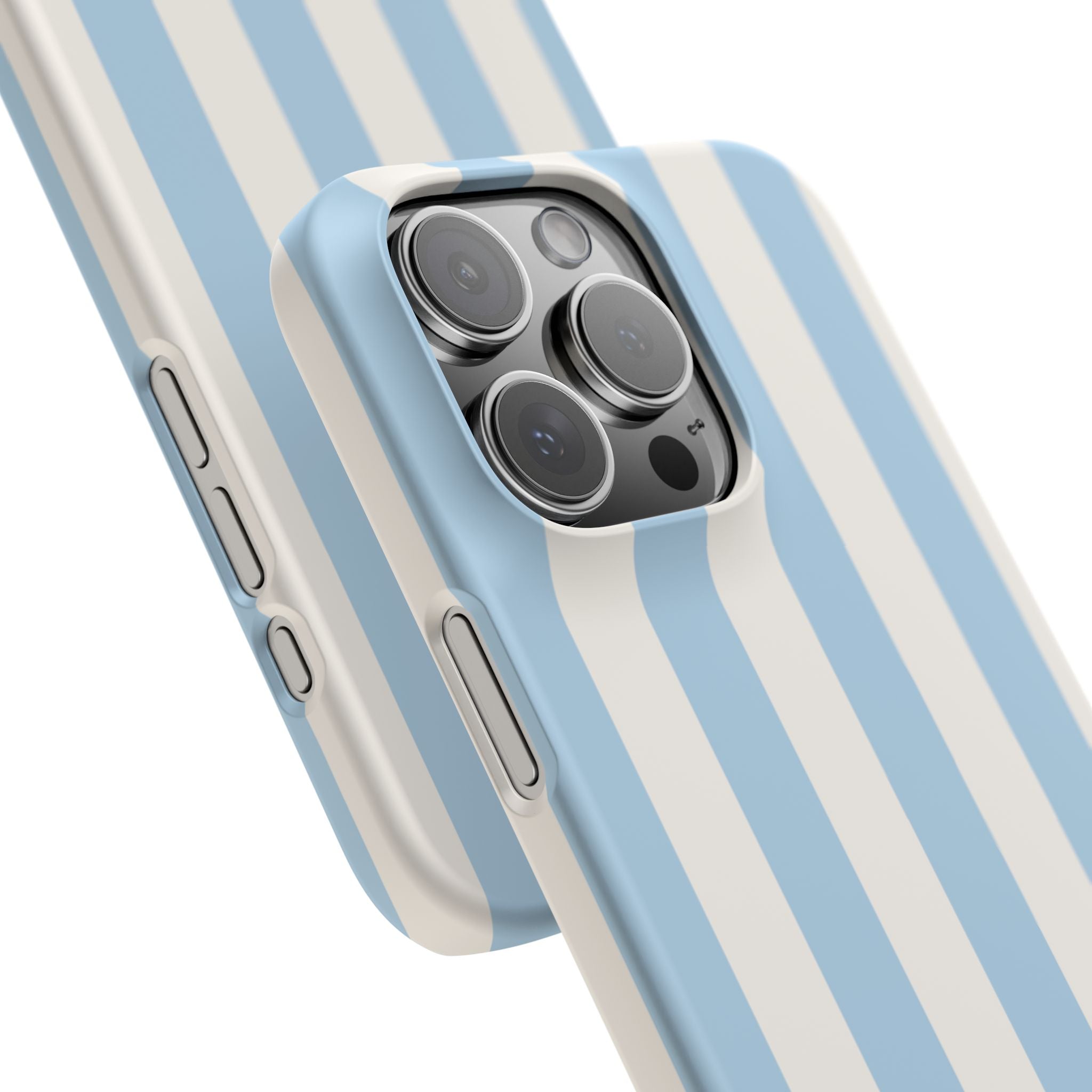 Phone Case — Pastel Blue & White Vertical Stripe Protective Snap Case