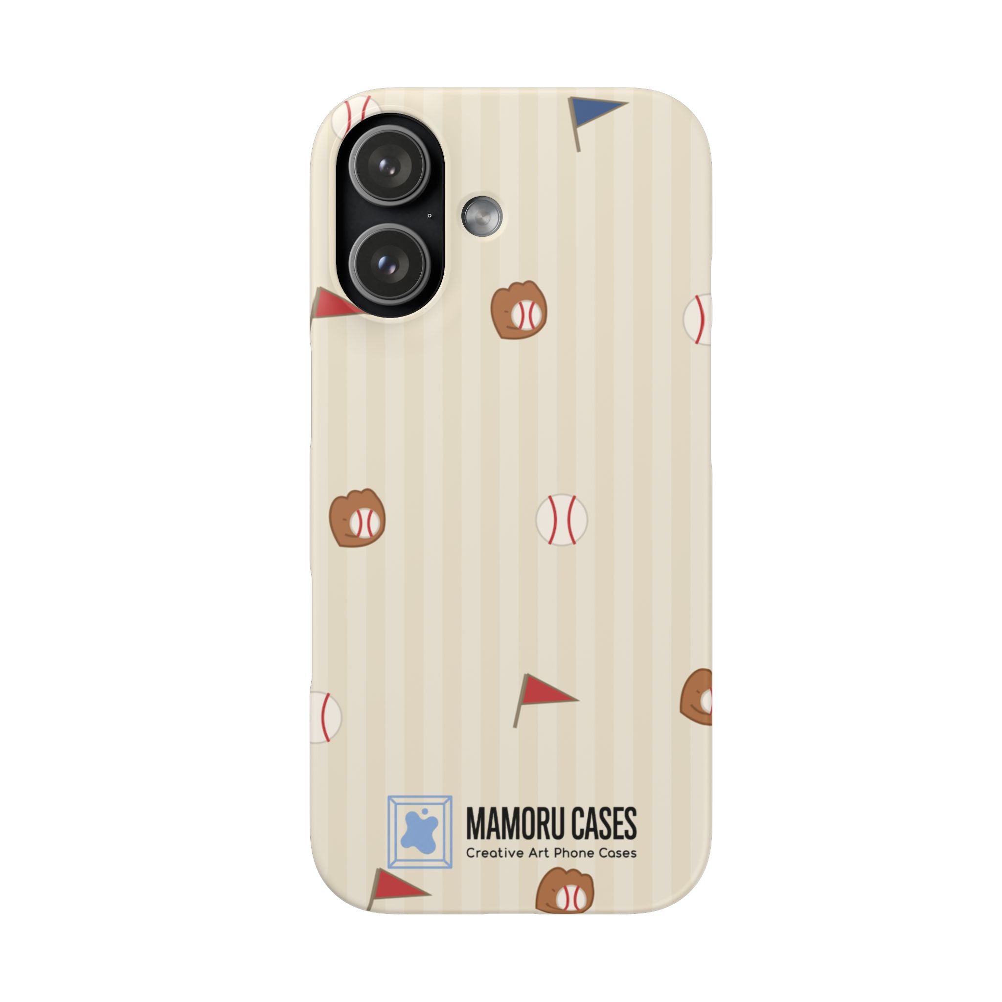 Baseball Pattern Phone Case — Vintage Striped Snap Case with Mitt & Ball Design