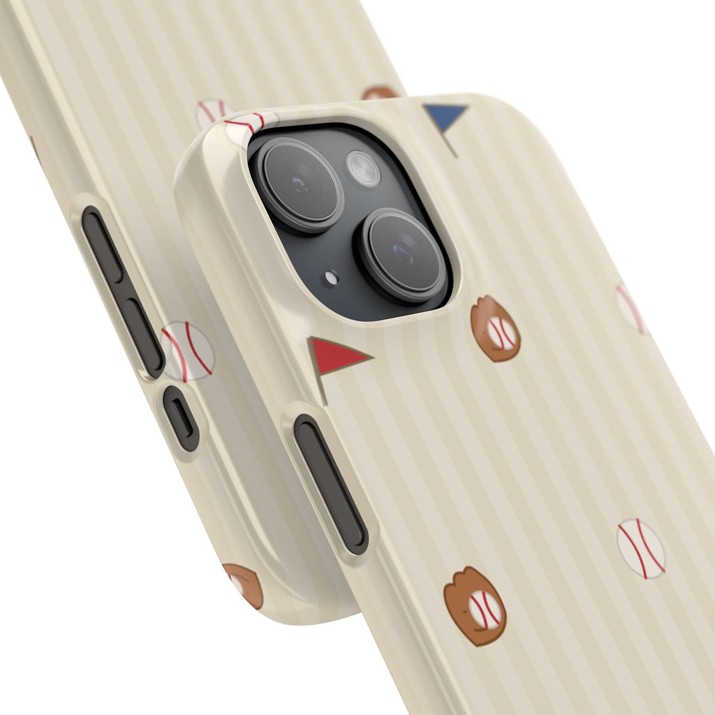 Baseball Pattern Phone Case — Vintage Striped Snap Case with Mitt & Ball Design