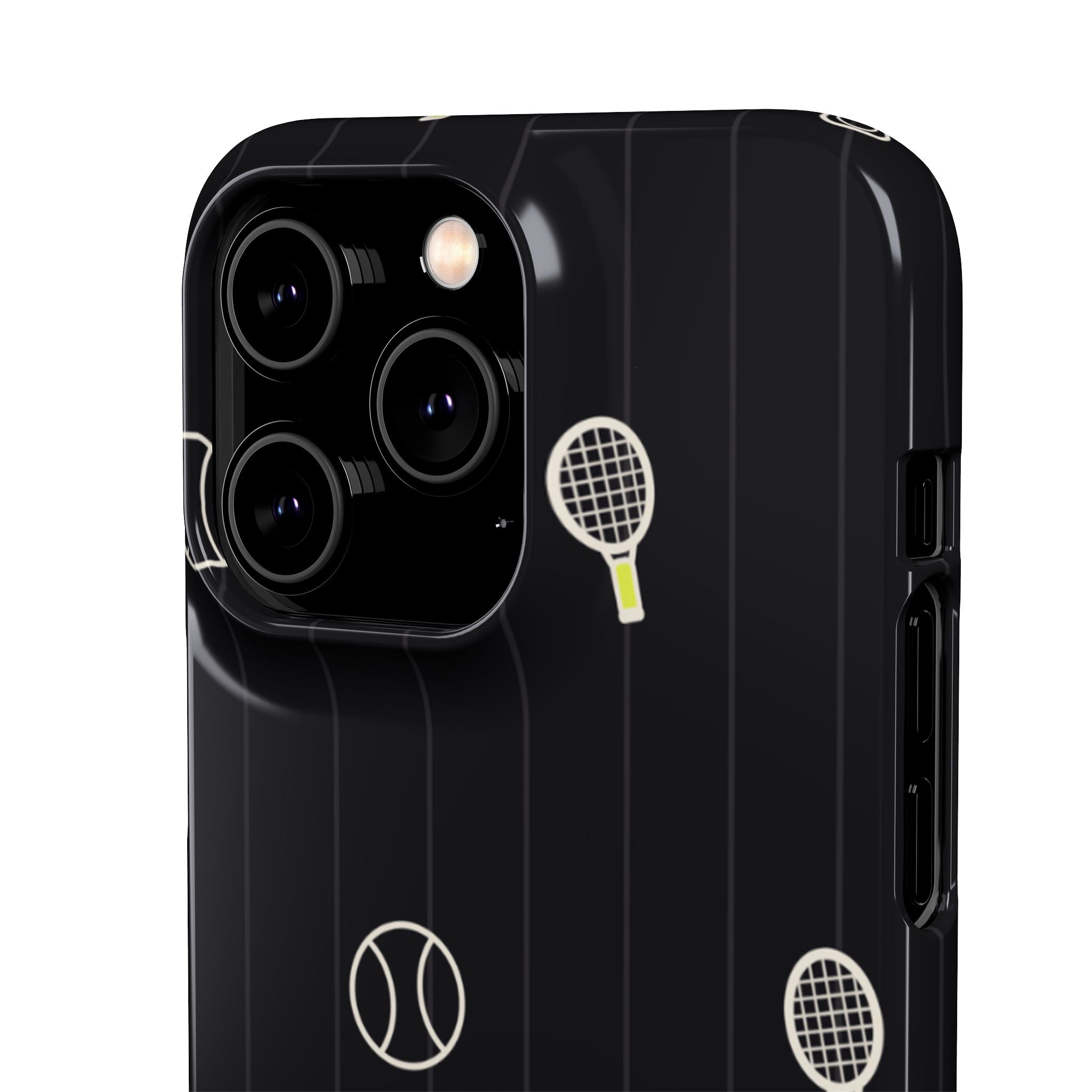 Snap Case — Black Sports Pattern Phone Case (Tennis Rackets & Baseballs)