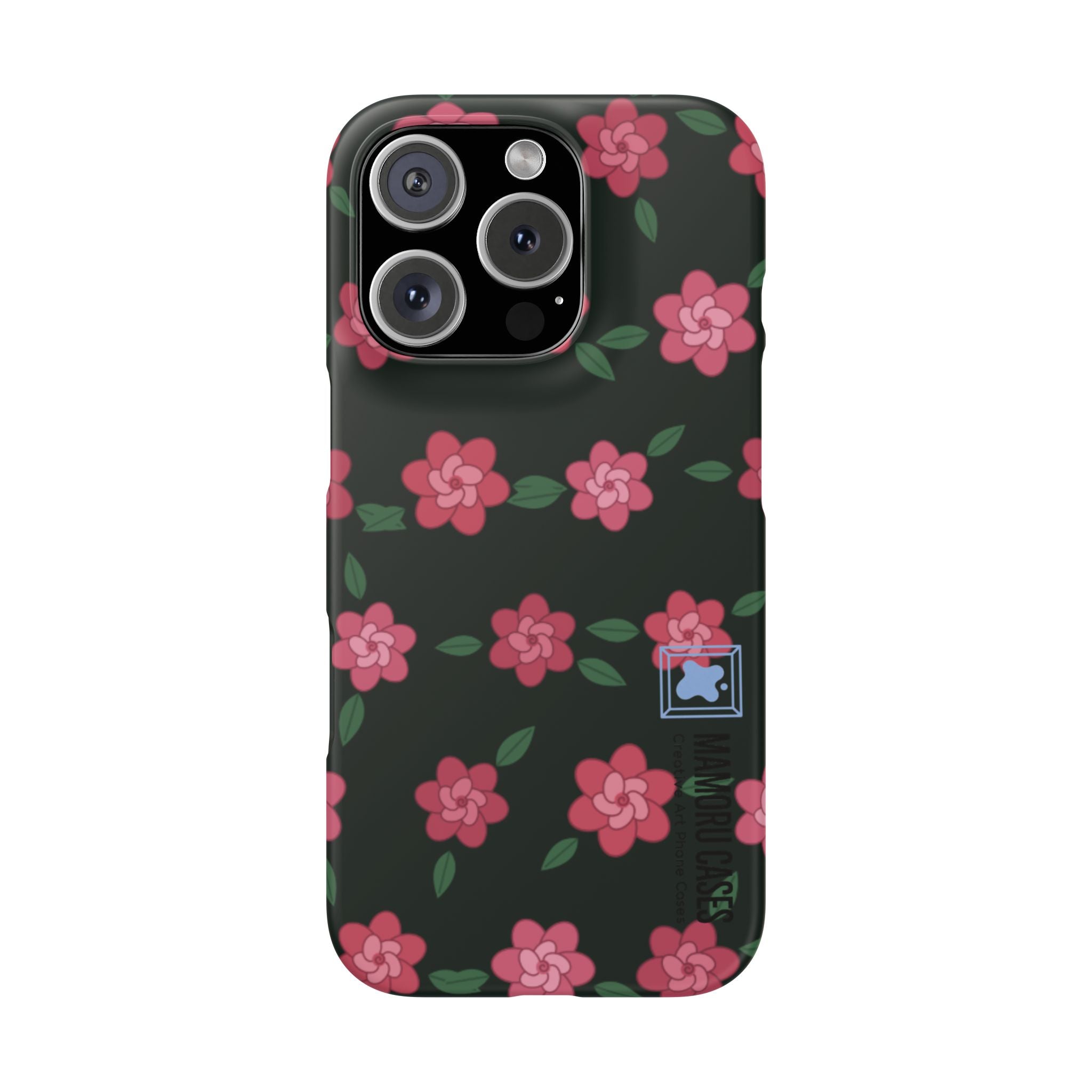 Floral Snap Phone Case — Pink Camellia Pattern on Dark Background