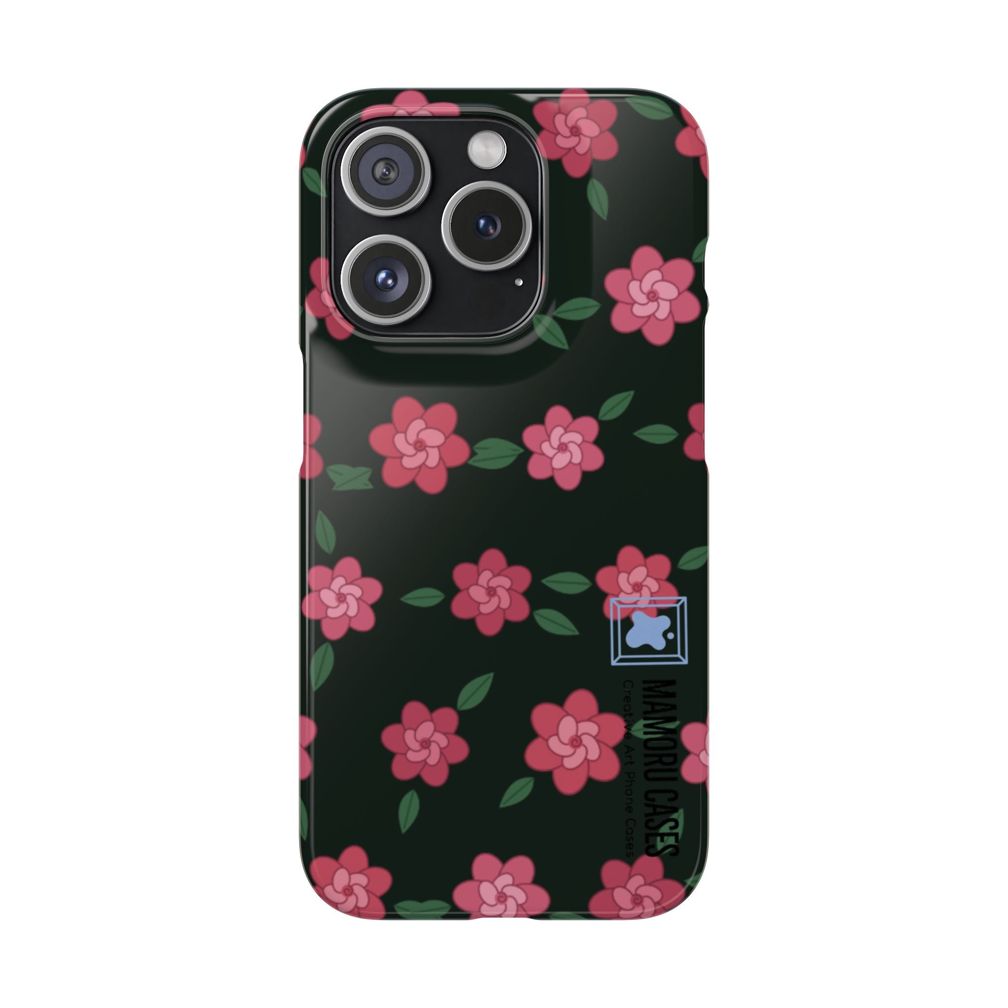 Floral Snap Phone Case — Pink Camellia Pattern on Dark Background
