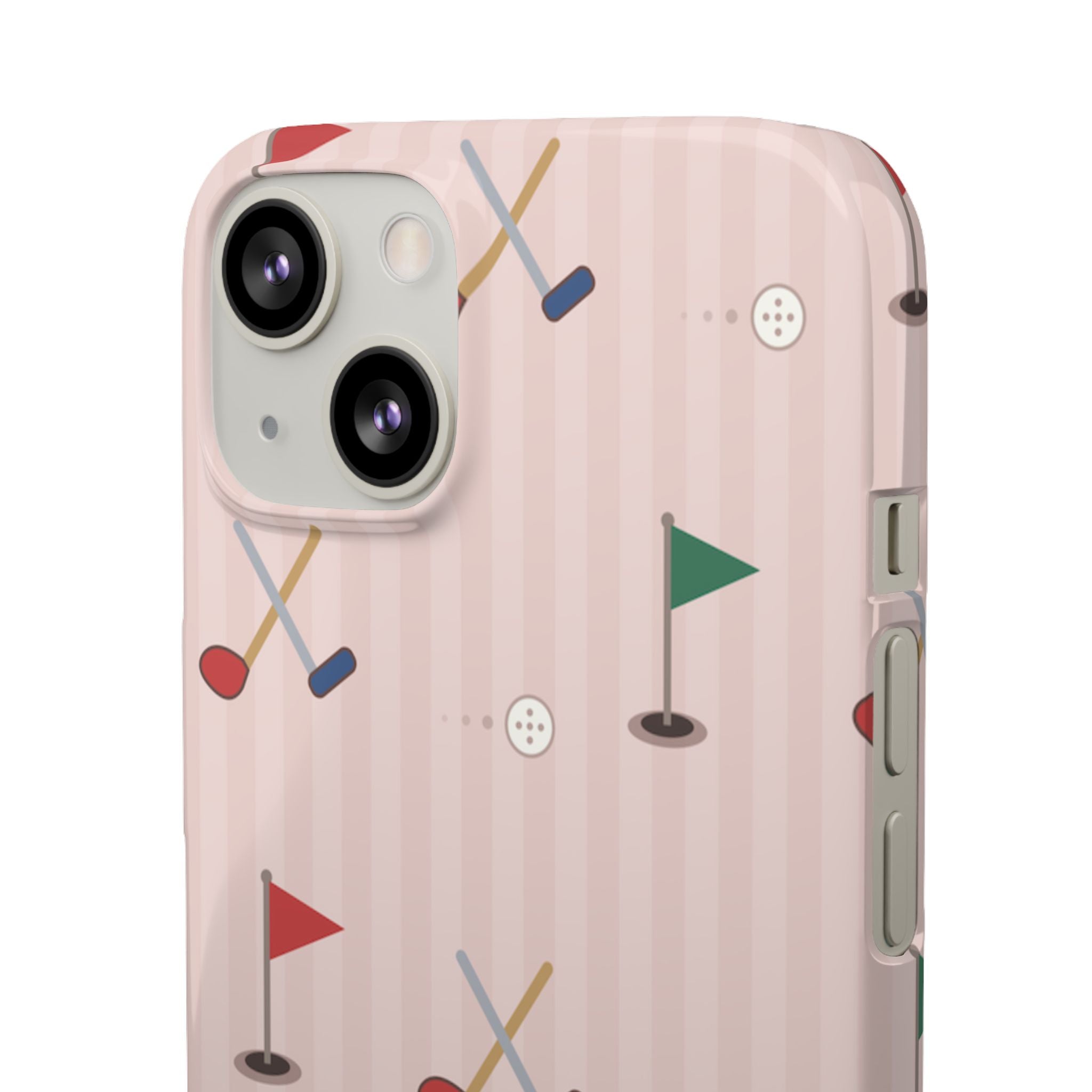 Golf Pattern Snap Phone Case — Pink Mini Flags & Clubs Design