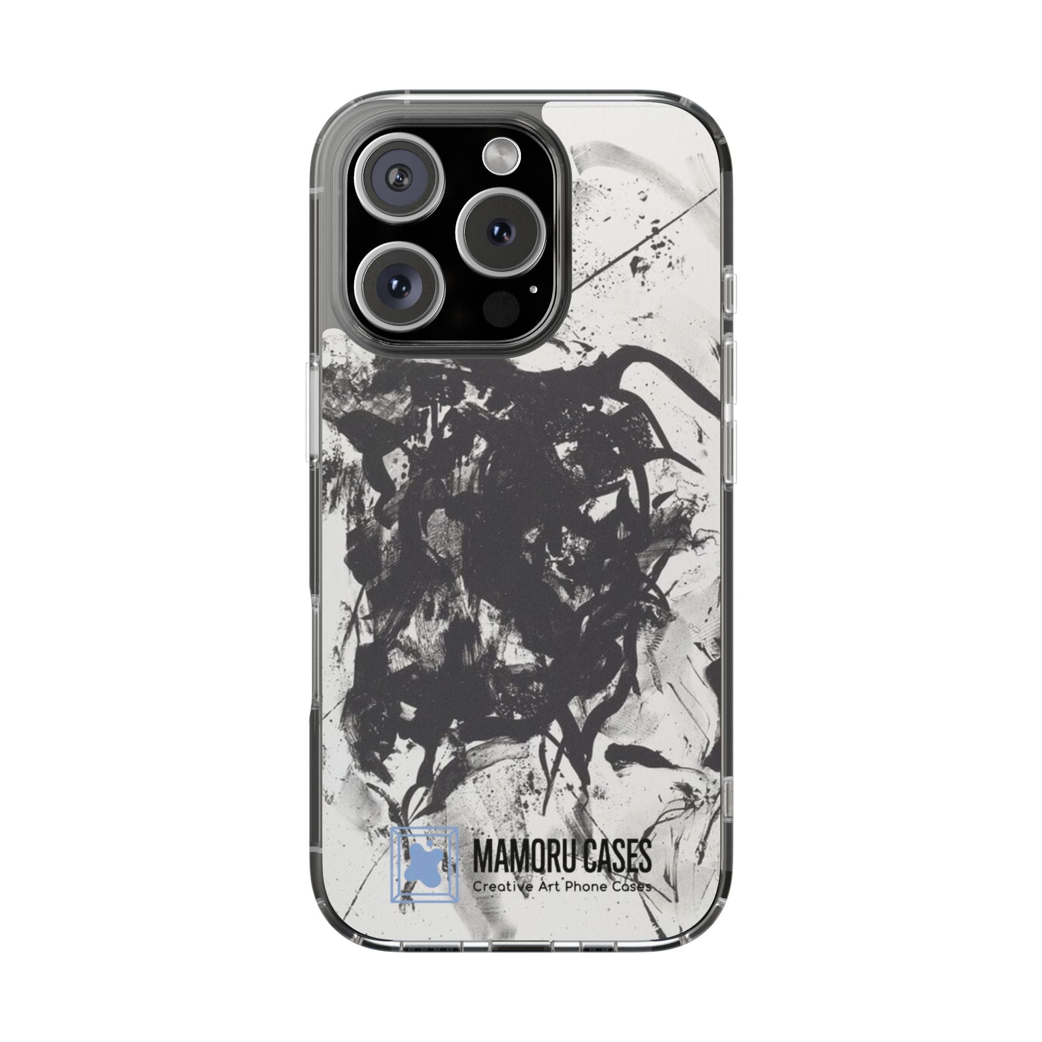 Mamoru Cases | Clear Abstract Black Ink Splash Design