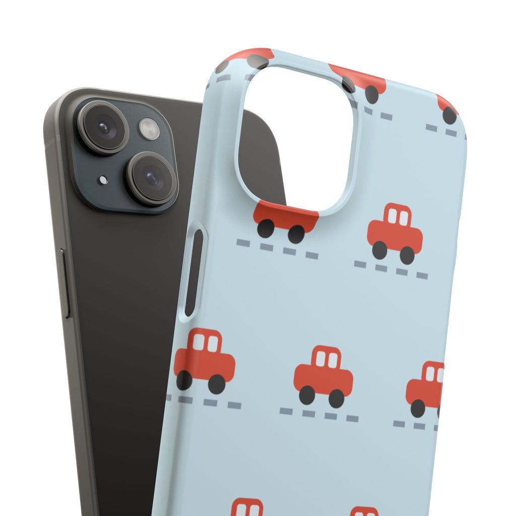 Phone Case - Cute Red Car Pattern on Light Blue (Kids & Travel)