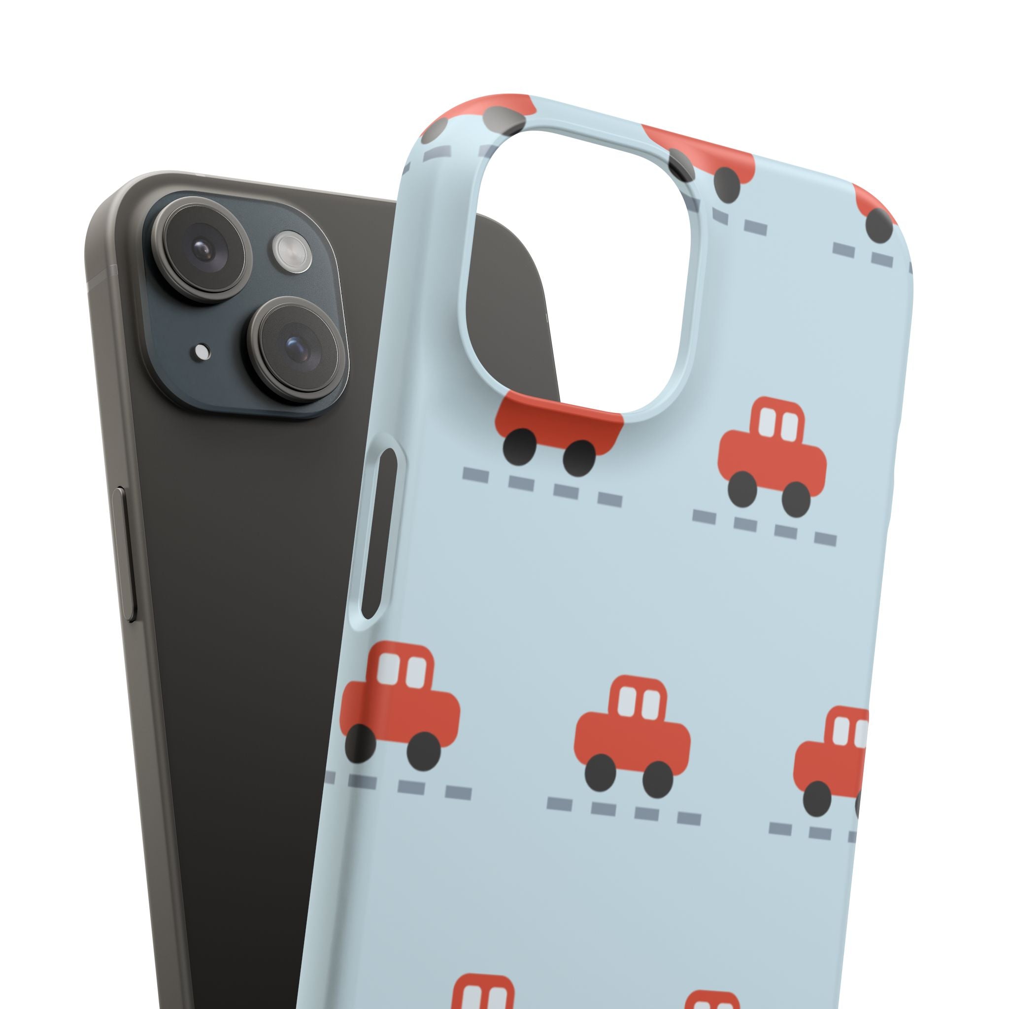 Phone Case - Cute Red Car Pattern on Light Blue (Kids & Travel)