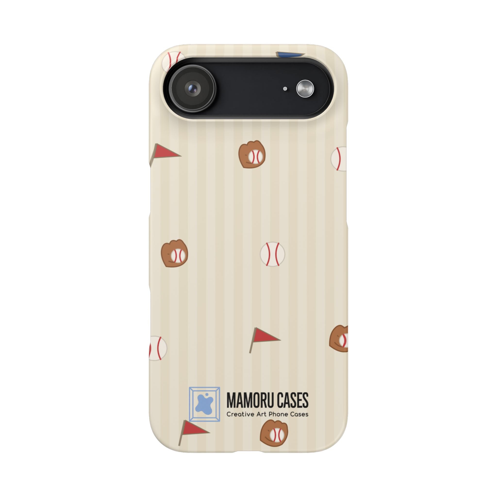 Baseball Pattern Phone Case — Vintage Striped Snap Case with Mitt & Ball Design