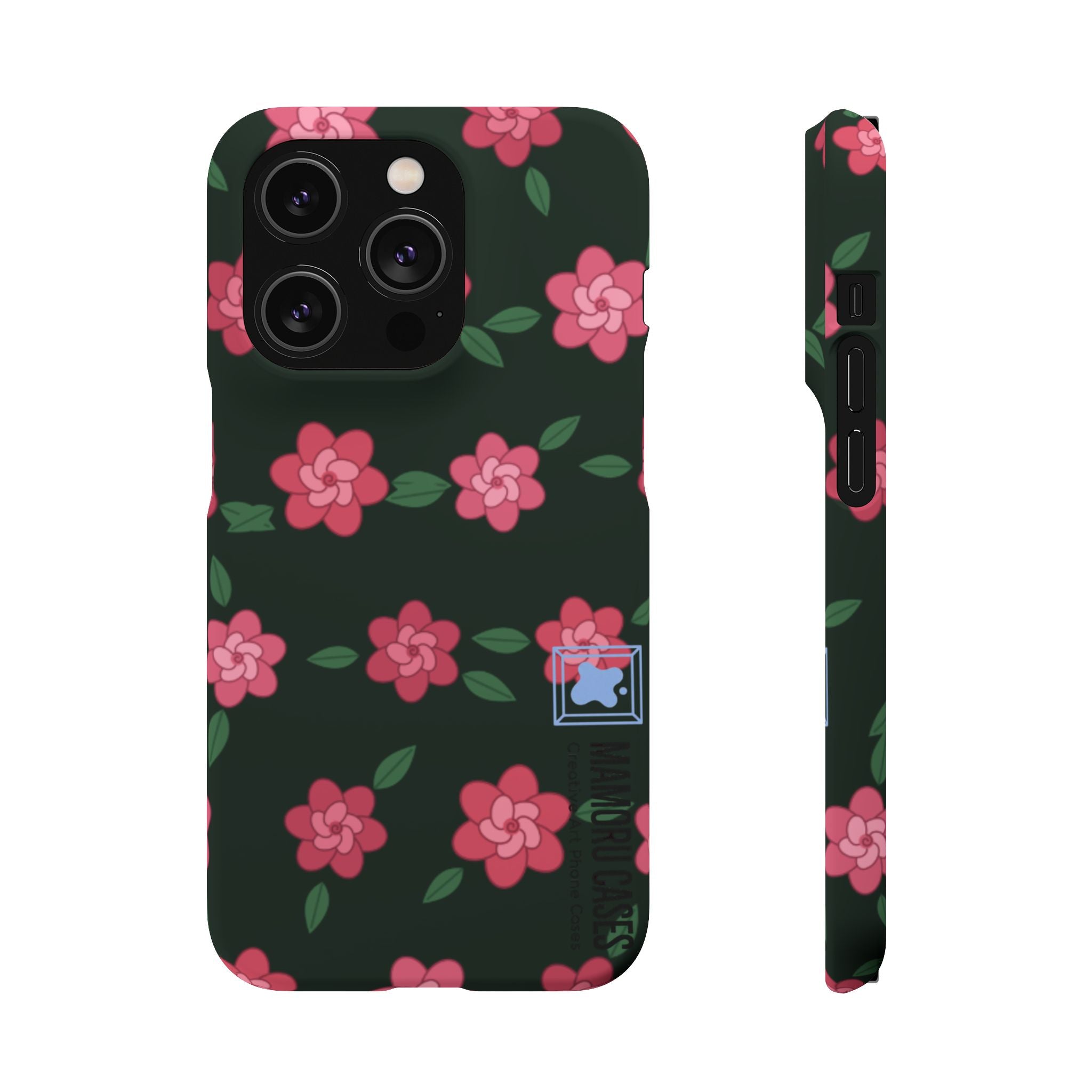 Floral Snap Phone Case — Pink Camellia Pattern on Dark Background