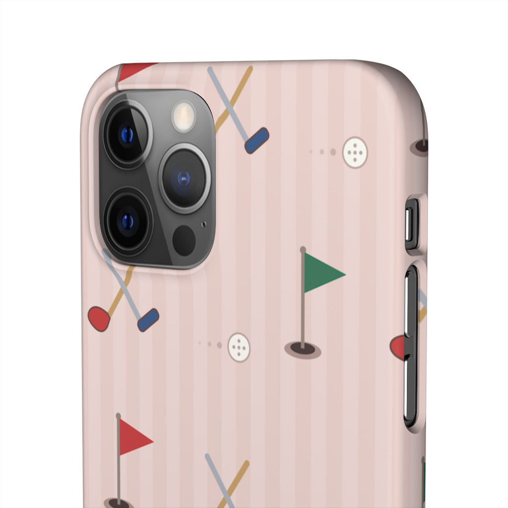 Golf Pattern Snap Phone Case — Pink Mini Flags & Clubs Design