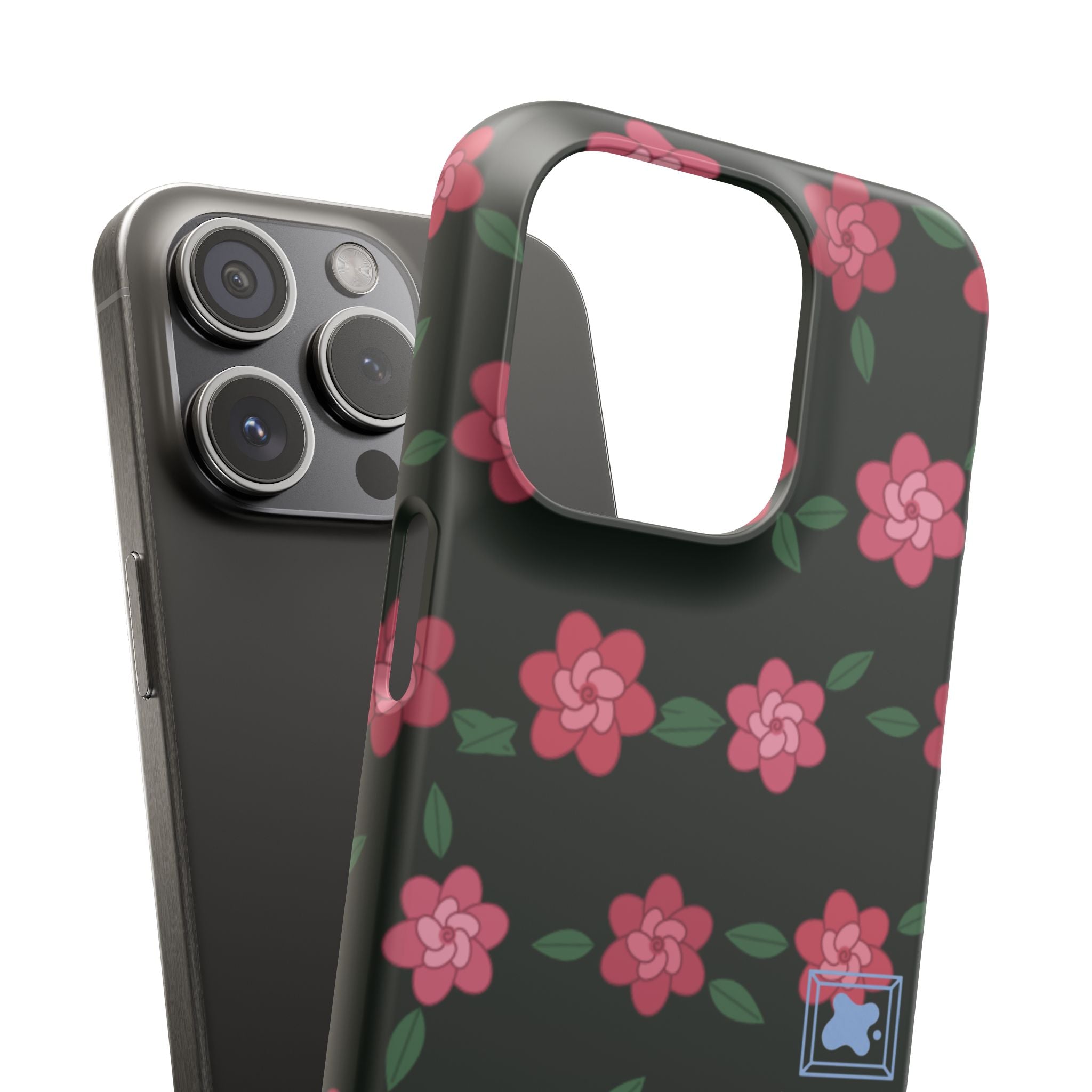 Floral Snap Phone Case — Pink Camellia Pattern on Dark Background