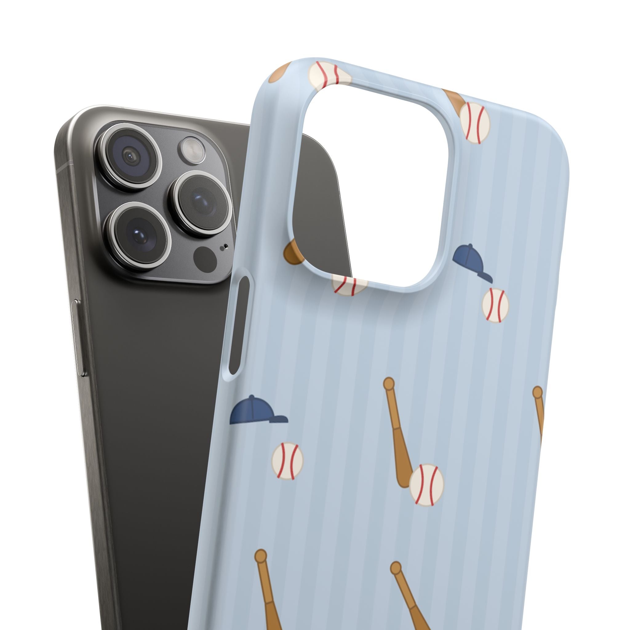 Baseball Pattern Phone Case — Blue Bat & Cap Snap Case
