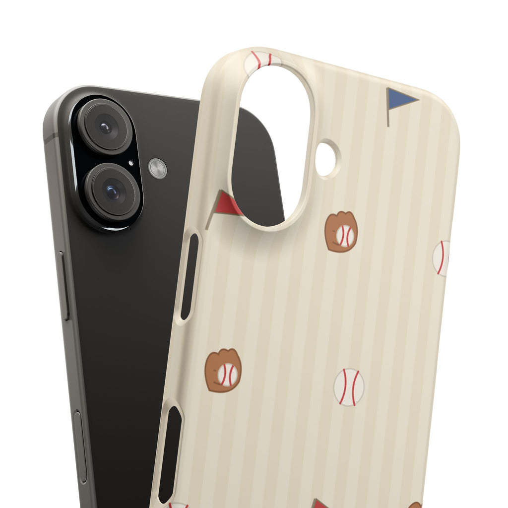 Baseball Pattern Phone Case — Vintage Striped Snap Case with Mitt & Ball Design