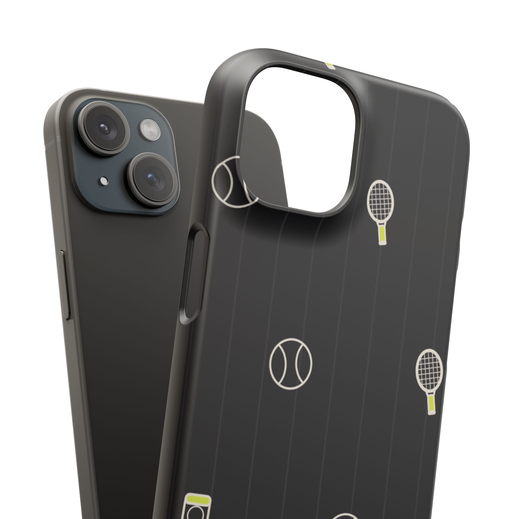 Snap Case — Black Sports Pattern Phone Case (Tennis Rackets & Baseballs)