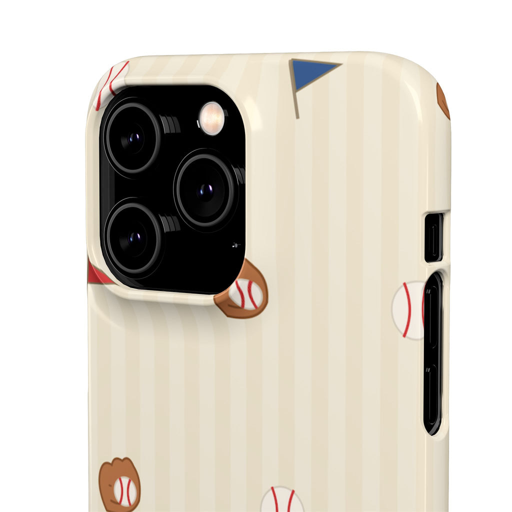 Baseball Pattern Phone Case — Vintage Striped Snap Case with Mitt & Ball Design