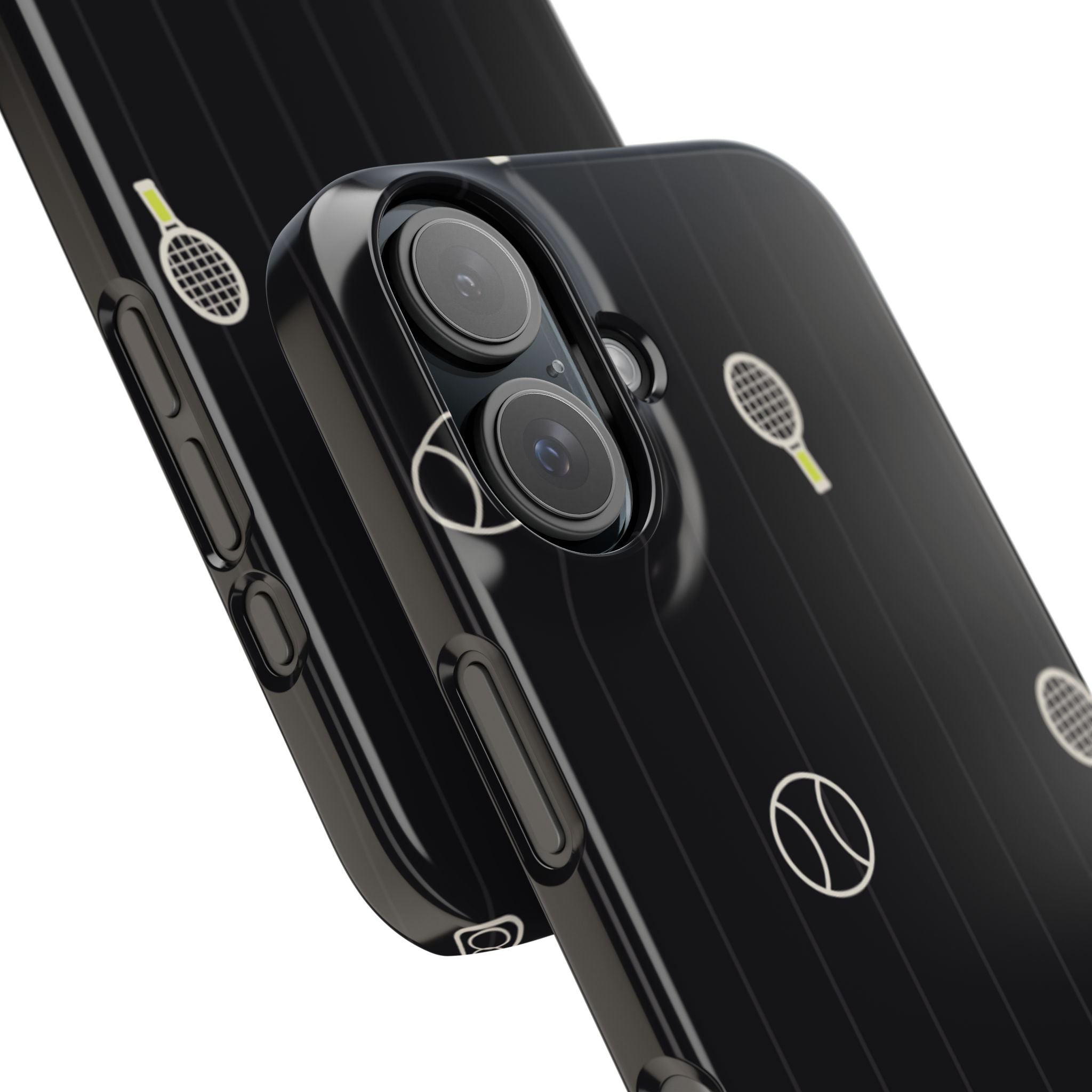 Snap Case — Black Sports Pattern Phone Case (Tennis Rackets & Baseballs)