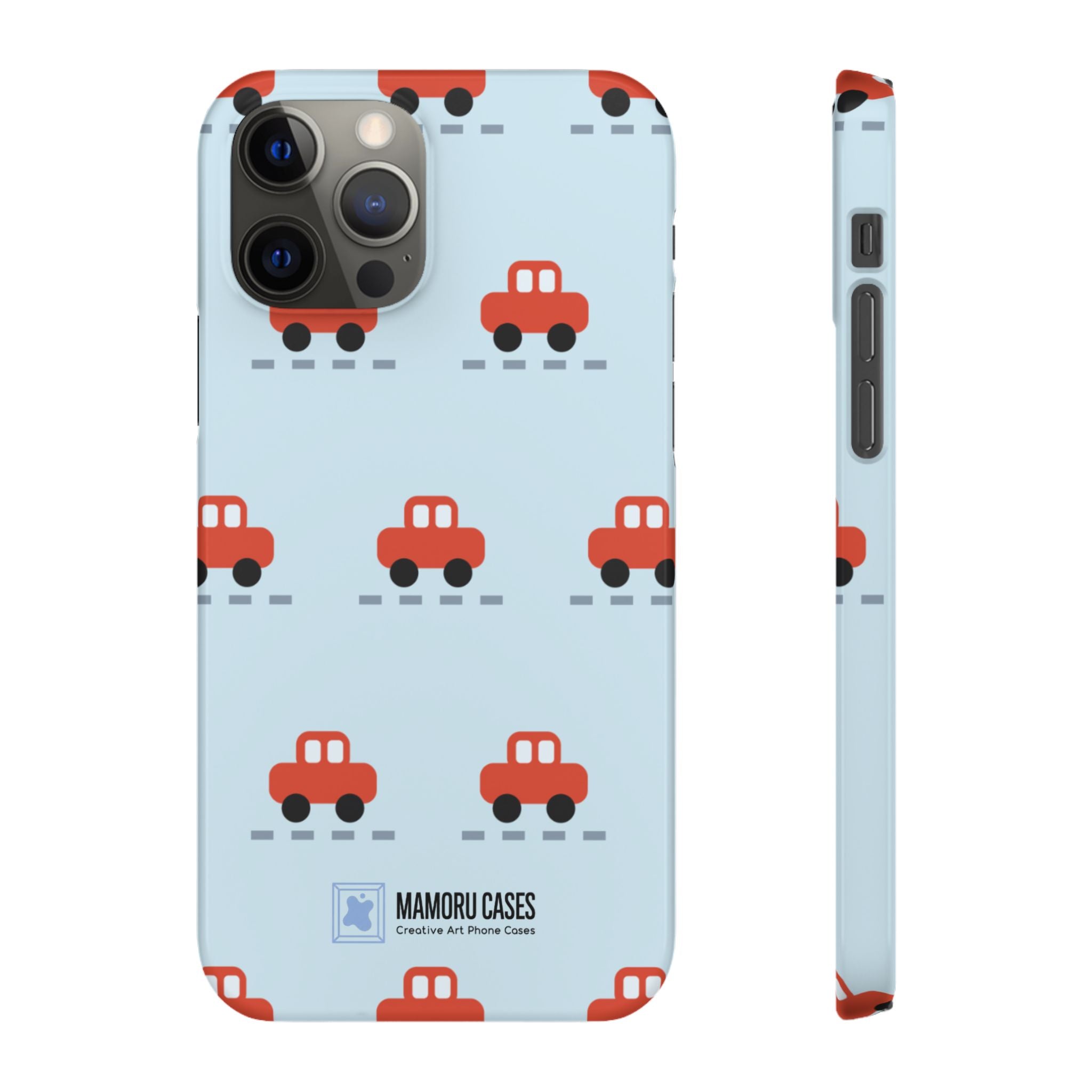 Phone Case - Cute Red Car Pattern on Light Blue (Kids & Travel)
