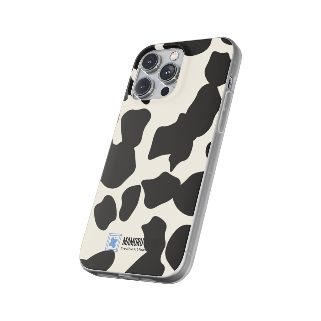 Cow Print Phone Case — Black & White Cowhide Pattern Flexible Protective Cover