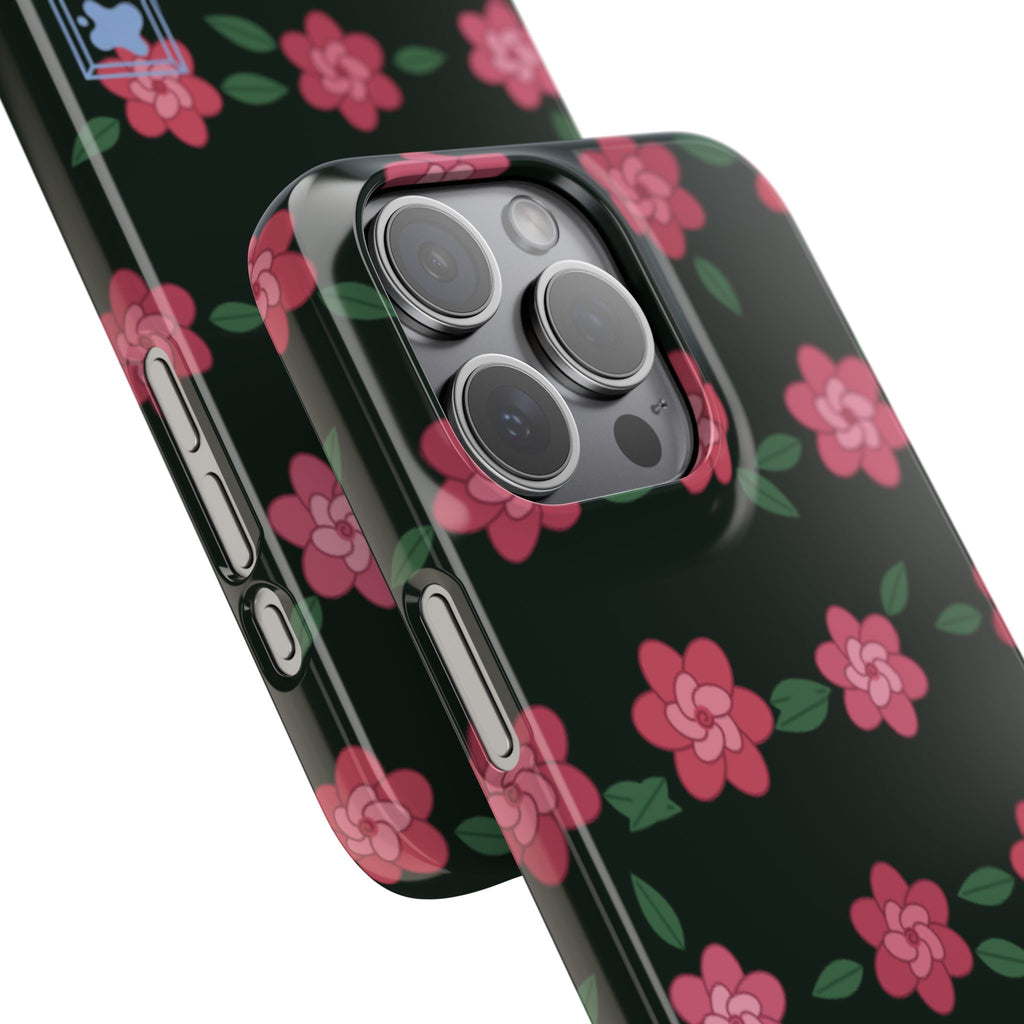 Floral Snap Phone Case — Pink Camellia Pattern on Dark Background
